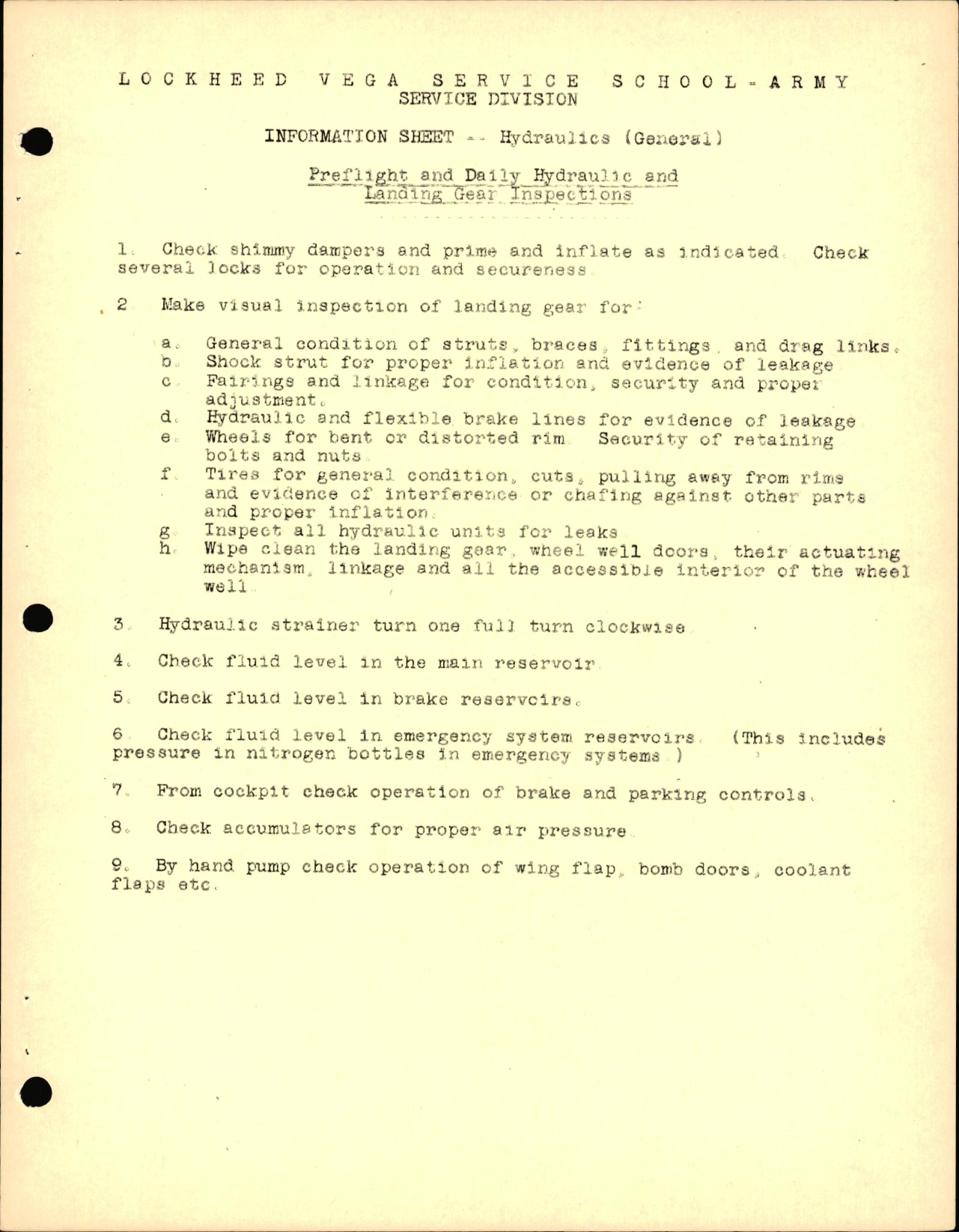 Sample page 1 from AirCorps Library document: Hydraulics General - Preflight & Daily Hydraulic & Landing Gear Inspections