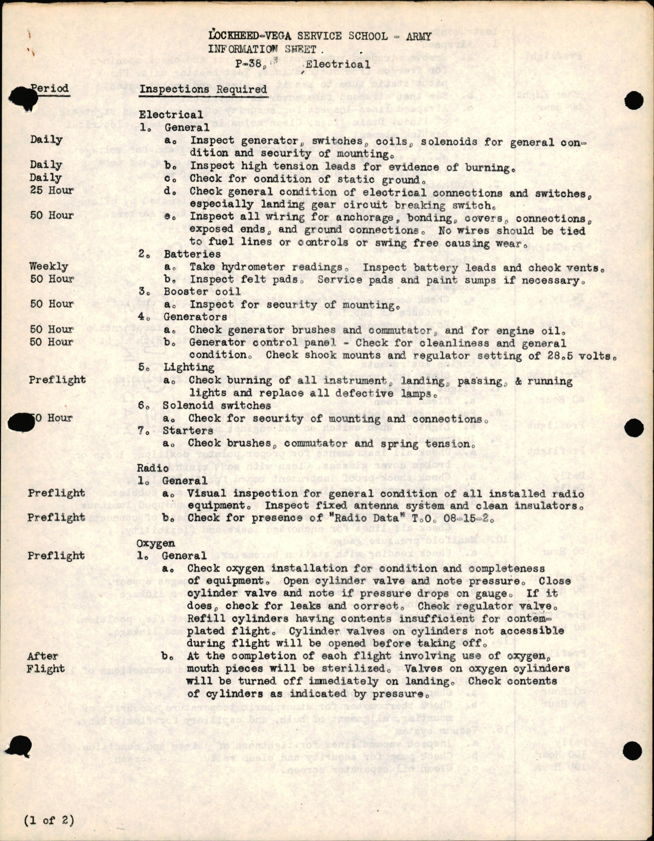 Sample page 1 from AirCorps Library document: P-38 Electrical - Inspections Required