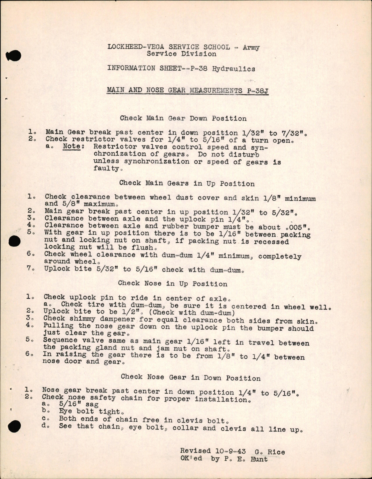 Sample page 1 from AirCorps Library document: P-38 Hydraulics - Main & Nose Gear Measurements for P-38J