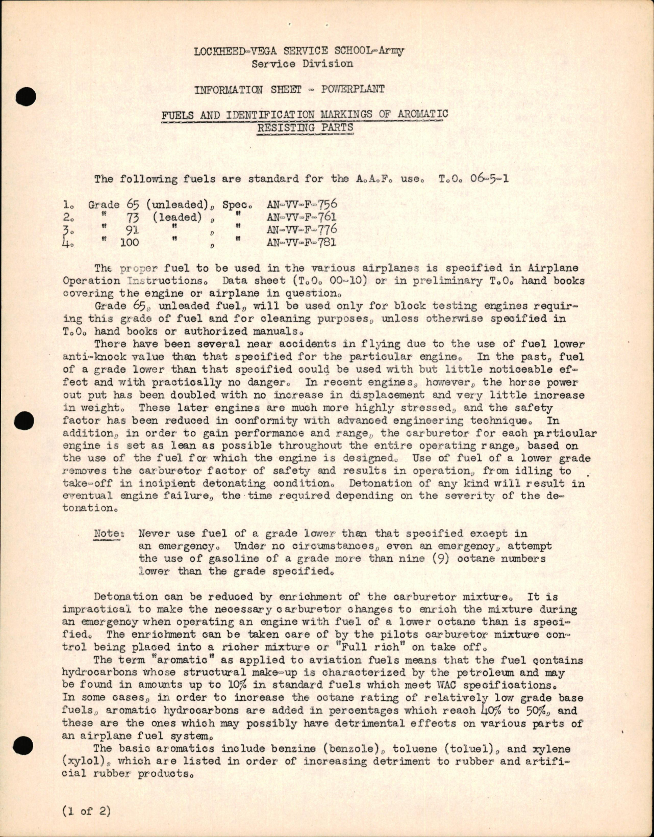 Sample page 1 from AirCorps Library document: Powerplant - Fuels & Identification Markings of Aromatic Resisting Parts