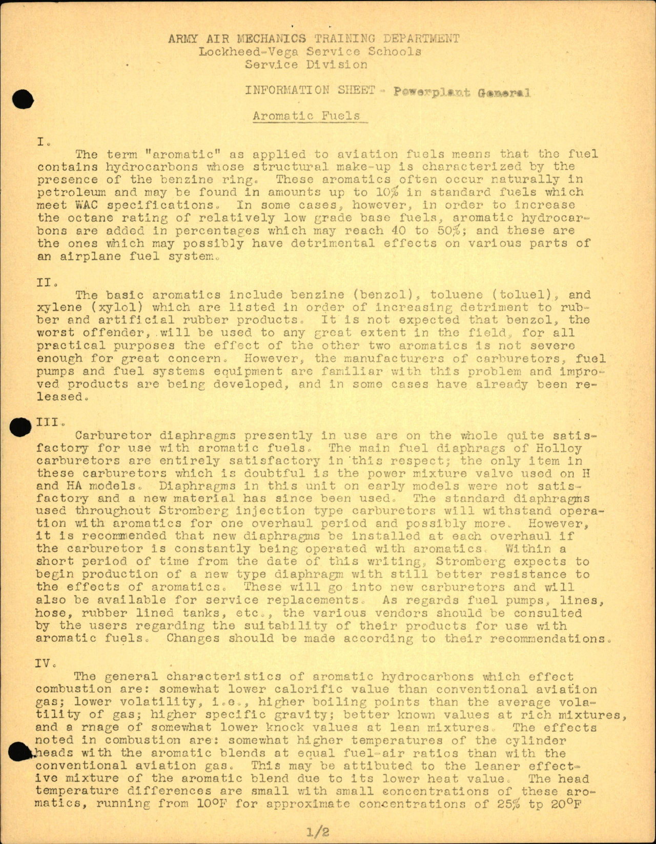 Sample page 1 from AirCorps Library document: Powerplant General - Aromatic Fuels