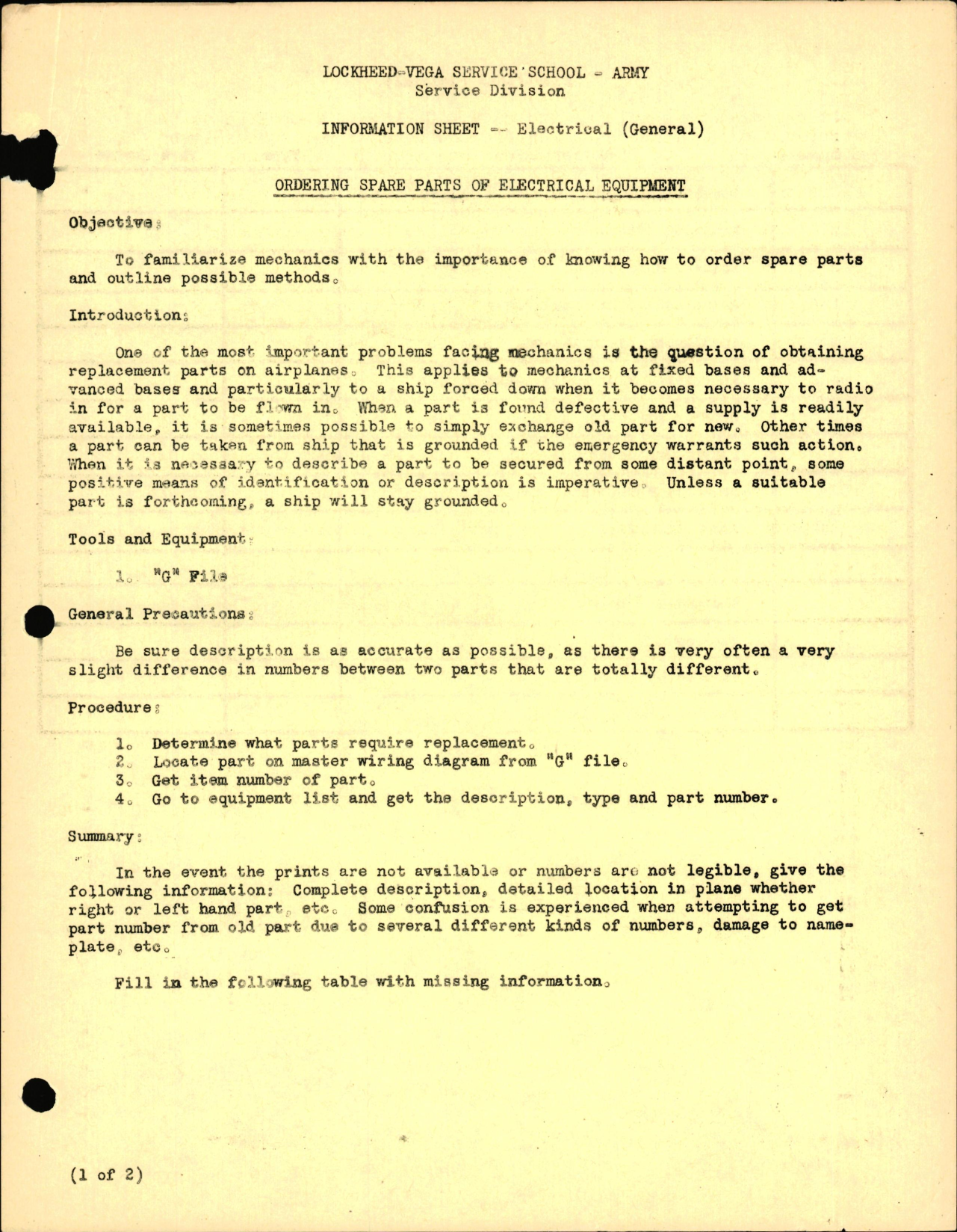 Sample page 1 from AirCorps Library document: Electrical General - Ordering Spare Parts of Electrical Equipment