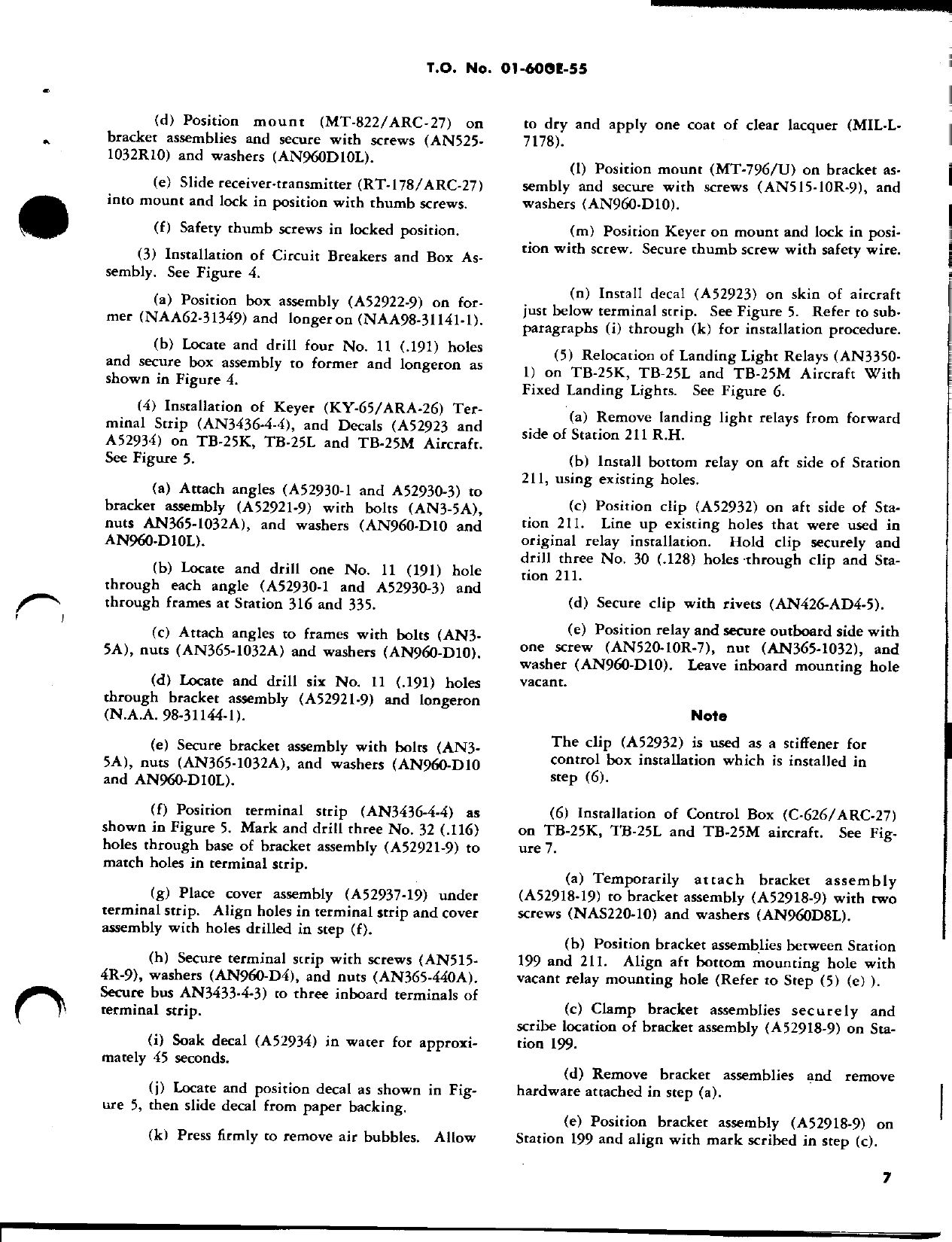 Sample page 7 from AirCorps Library document: Installation of Radio Set AN-ARC-27 and Control Keyer Group AN-AR-26---TB-25K, L, and M Aircraft
