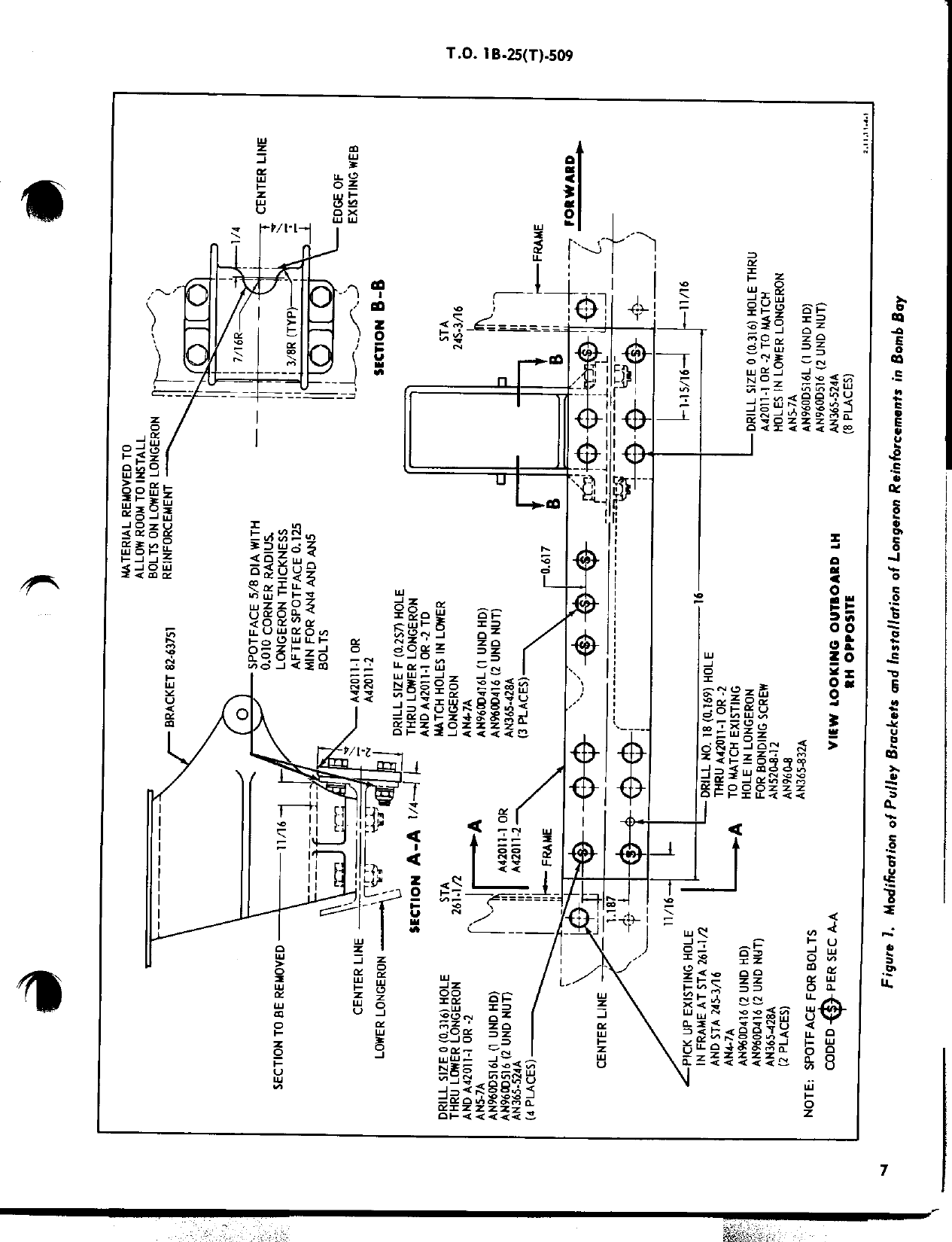 Sample page 7 from AirCorps Library document: Removal of Excess Armament and Auxiliary Fuel System Components in Bomb Bay of TB-25J, K and N Aircraft