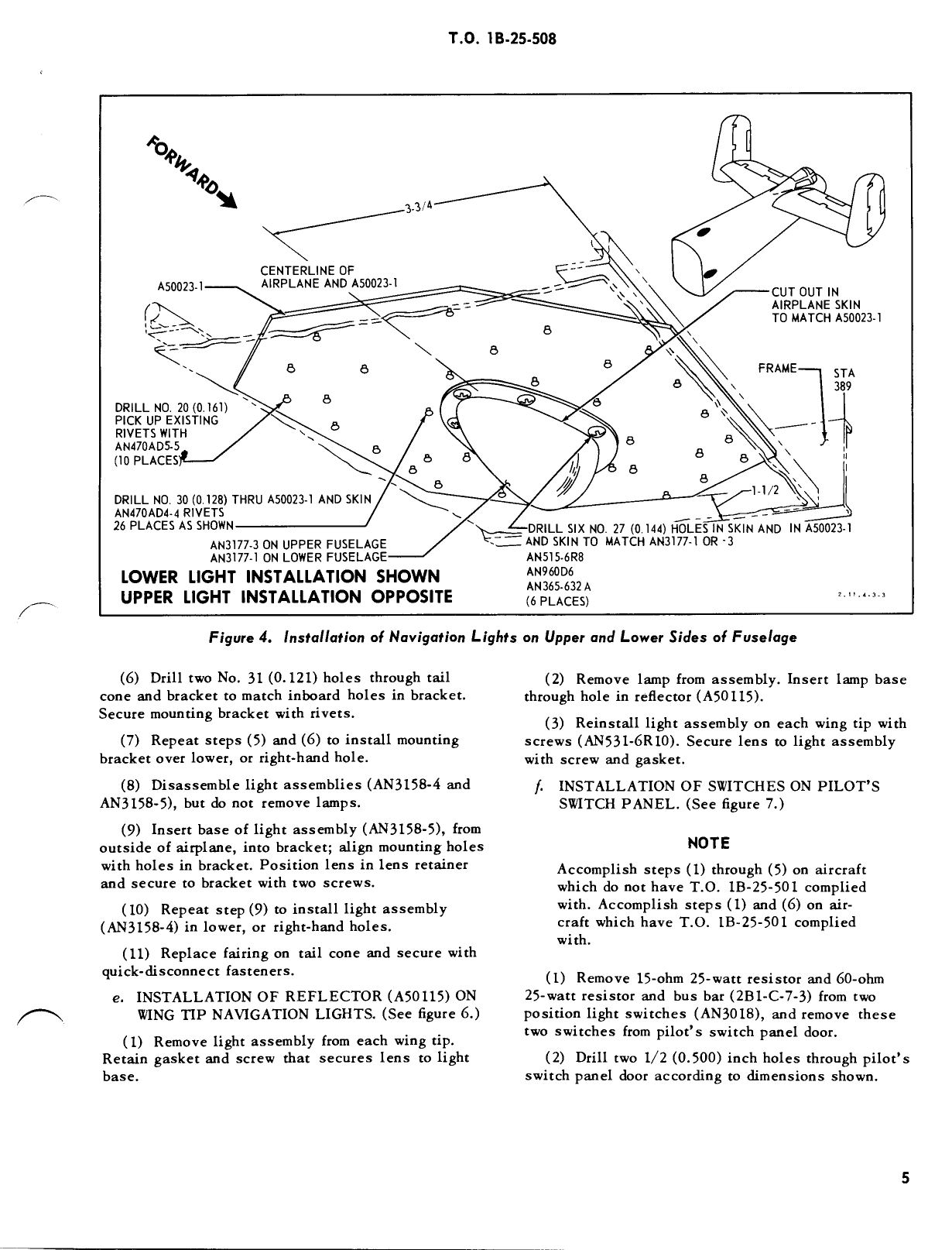 Sample page 5 from AirCorps Library document: Installation of Flashing Navigational Lights, B-25 Aircraft