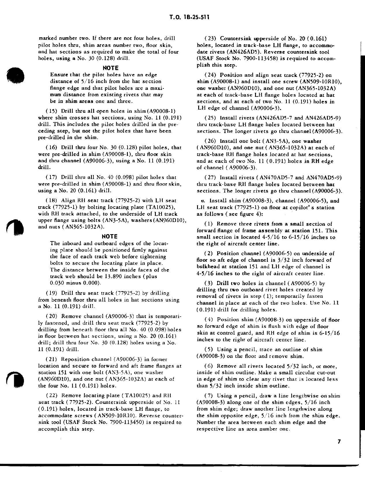 Sample page 7 from AirCorps Library document: Installation of 16 'G' Pilot and Copilot Seats in B-25 Series Aircraft