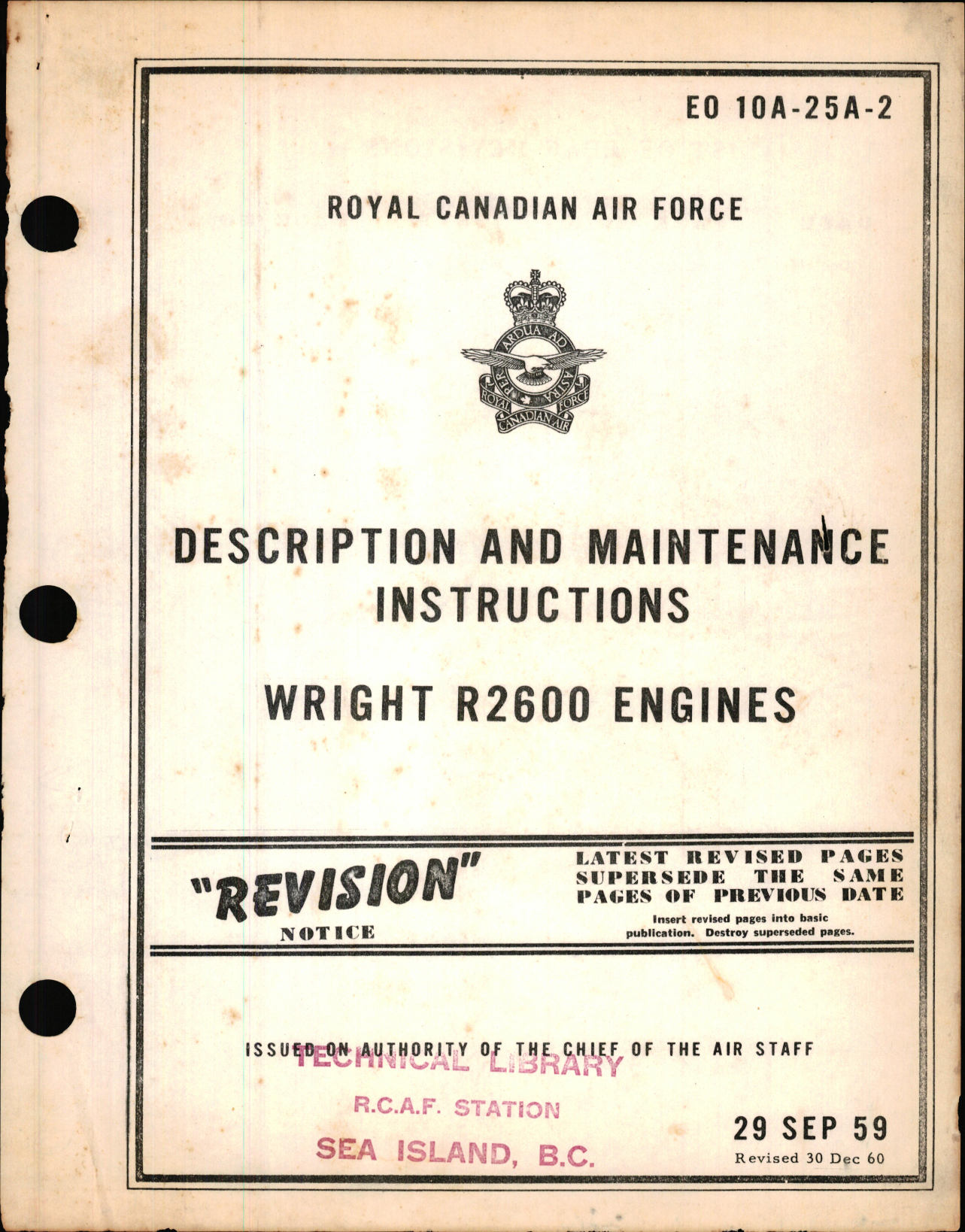 Sample page 1 from AirCorps Library document: Description and Maintenance Instructions for Wright R-2600 Engines
