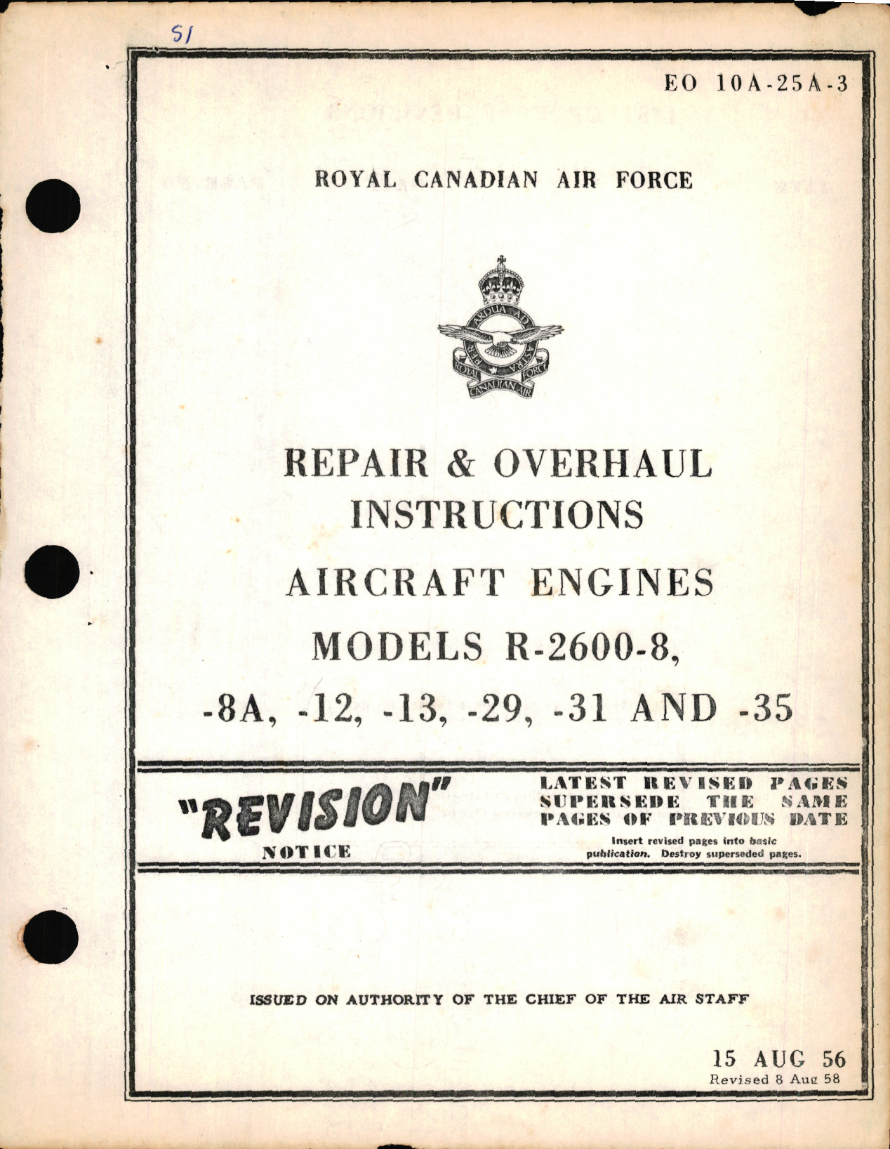 Sample page 1 from AirCorps Library document: Repair and Overhaul Instructions for Aircraft Engines Models R-2600-8, -8A, -12, -13, -29, -31, and -35
