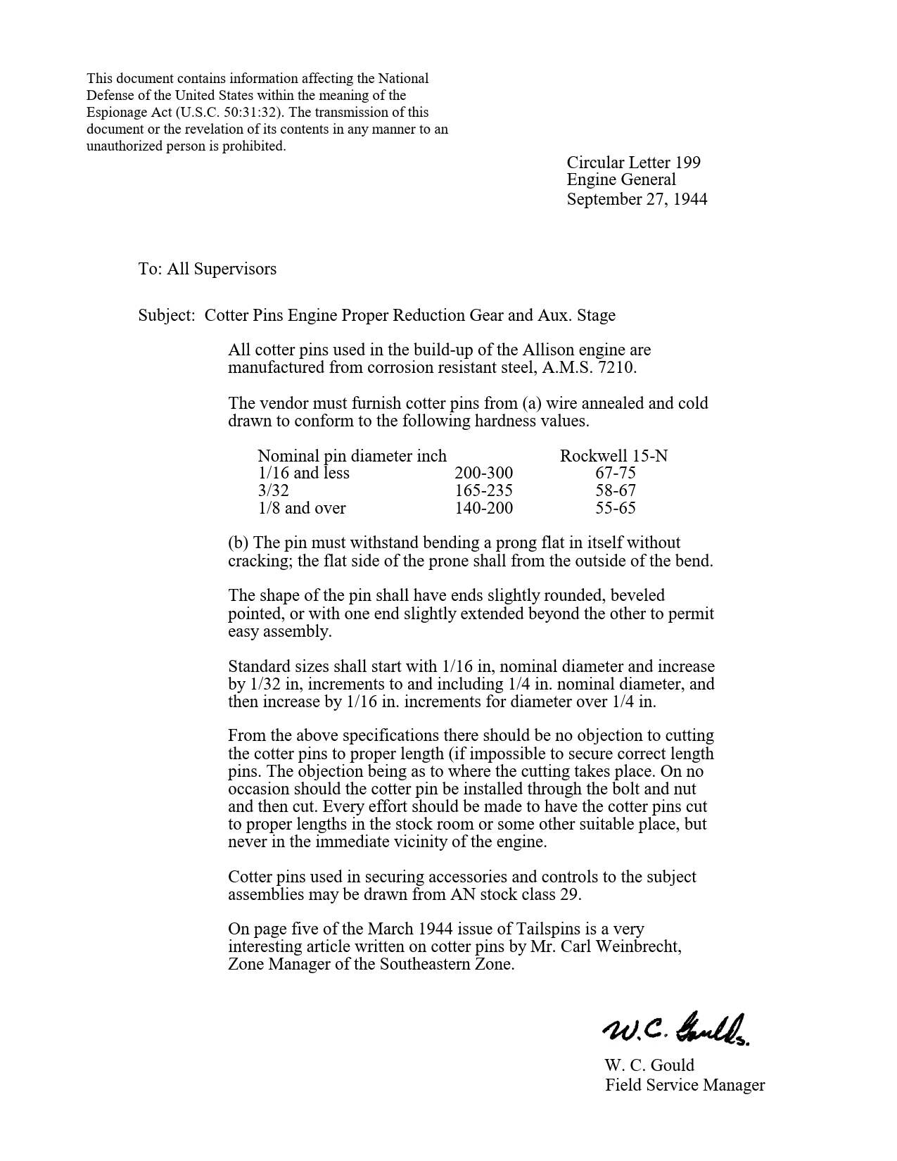 Sample page 1 from AirCorps Library document: Cotter Pins Engine Proper Reduction Gear and Aux. Stage