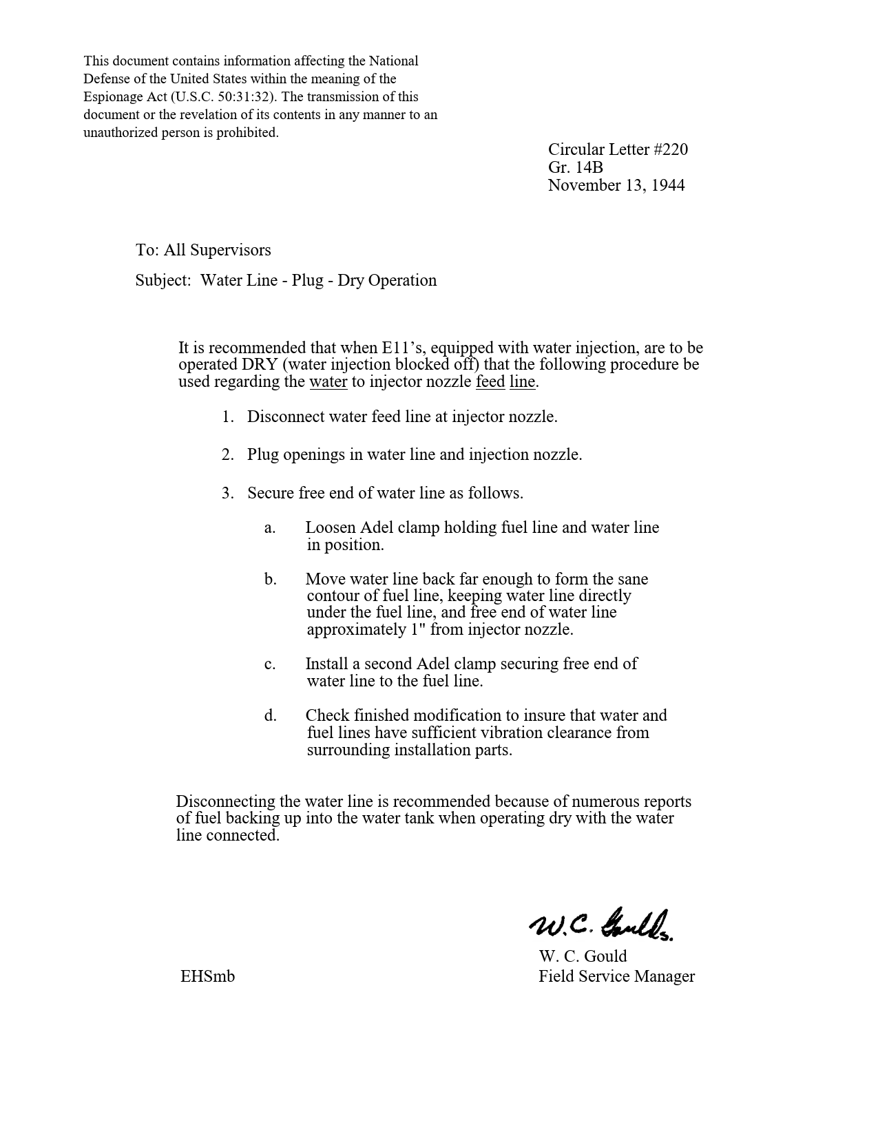 Sample page 1 from AirCorps Library document: Water Line - Plug - Dry Operation