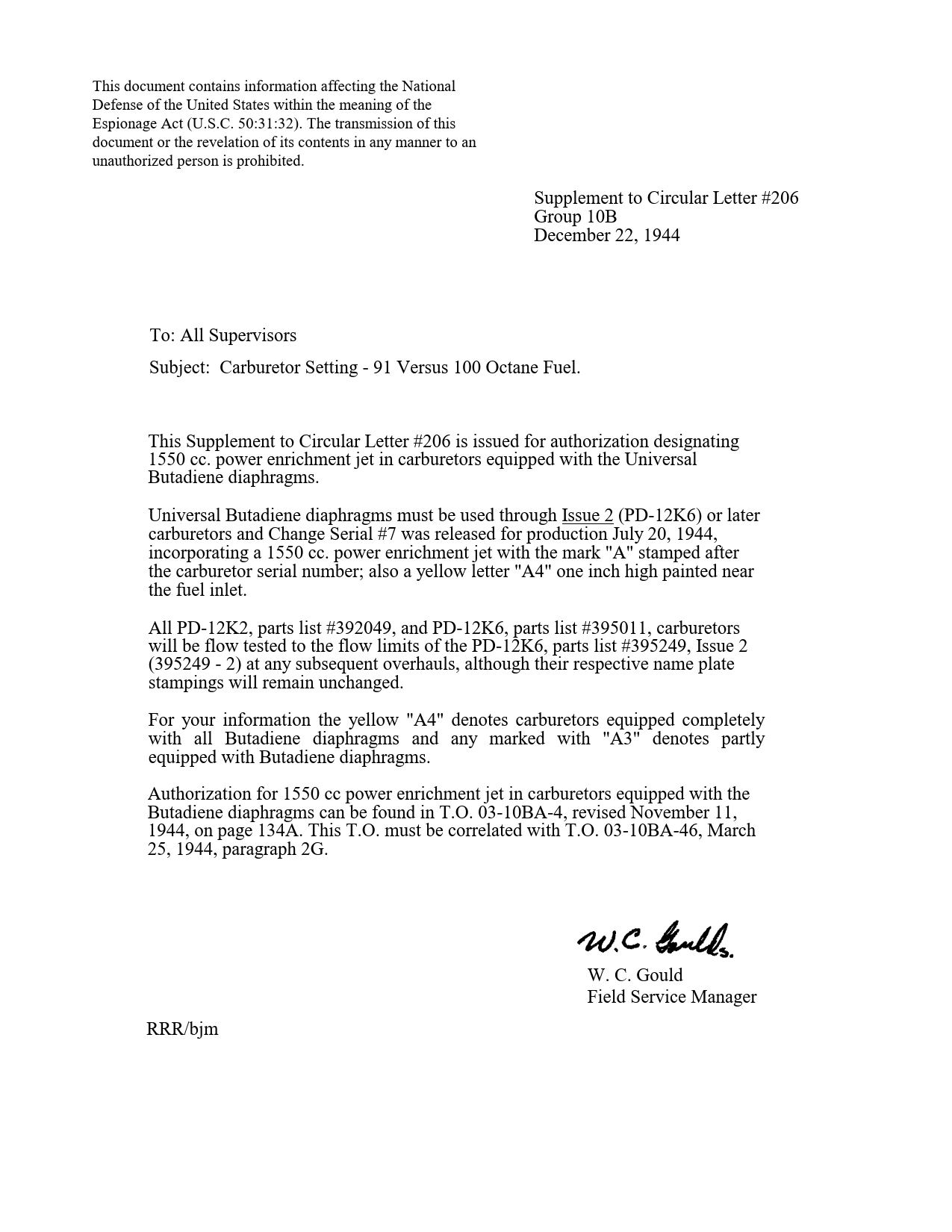 Sample page 1 from AirCorps Library document: Carburetor Settings - 91 Versus 100 Octane Fuel