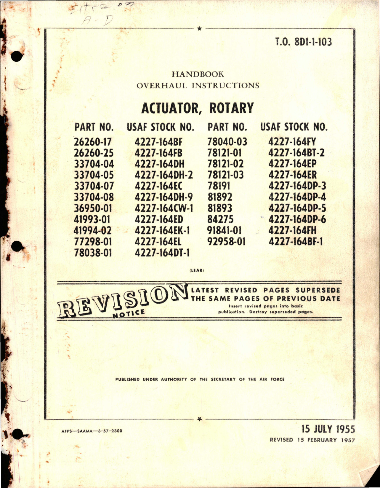 Sample page 1 from AirCorps Library document: Overhaul Instructions for Rotary Actuator 