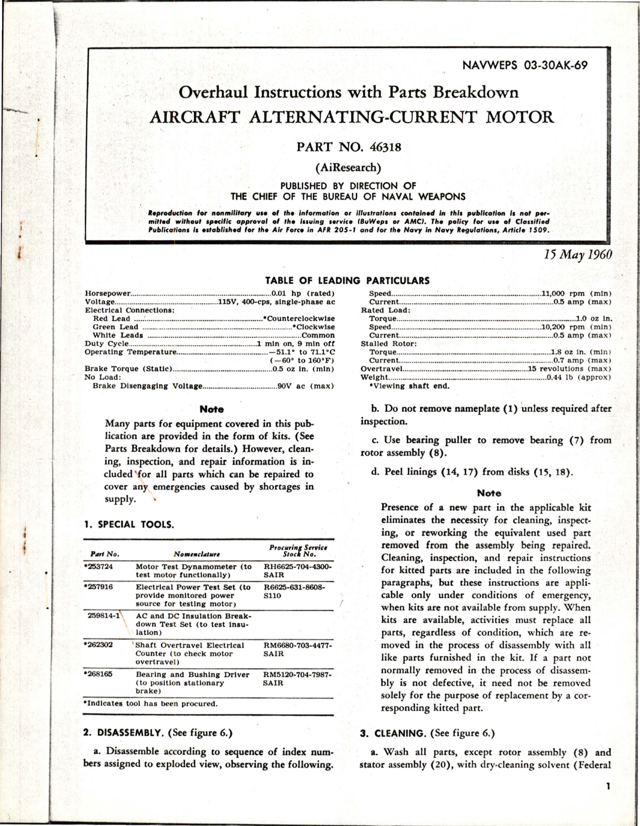 Sample page 1 from AirCorps Library document: Overhaul Instructions with Parts Breakdown for Alternating-Current Motor - Part 46318