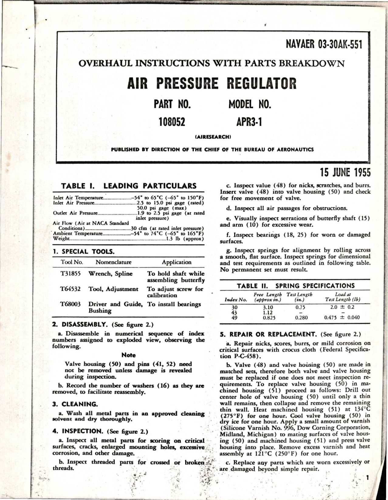 Sample page 1 from AirCorps Library document: Overhaul Instructions with Parts Breakdown for Air Pressure Regulator - Part 108052 - Model APR3-1