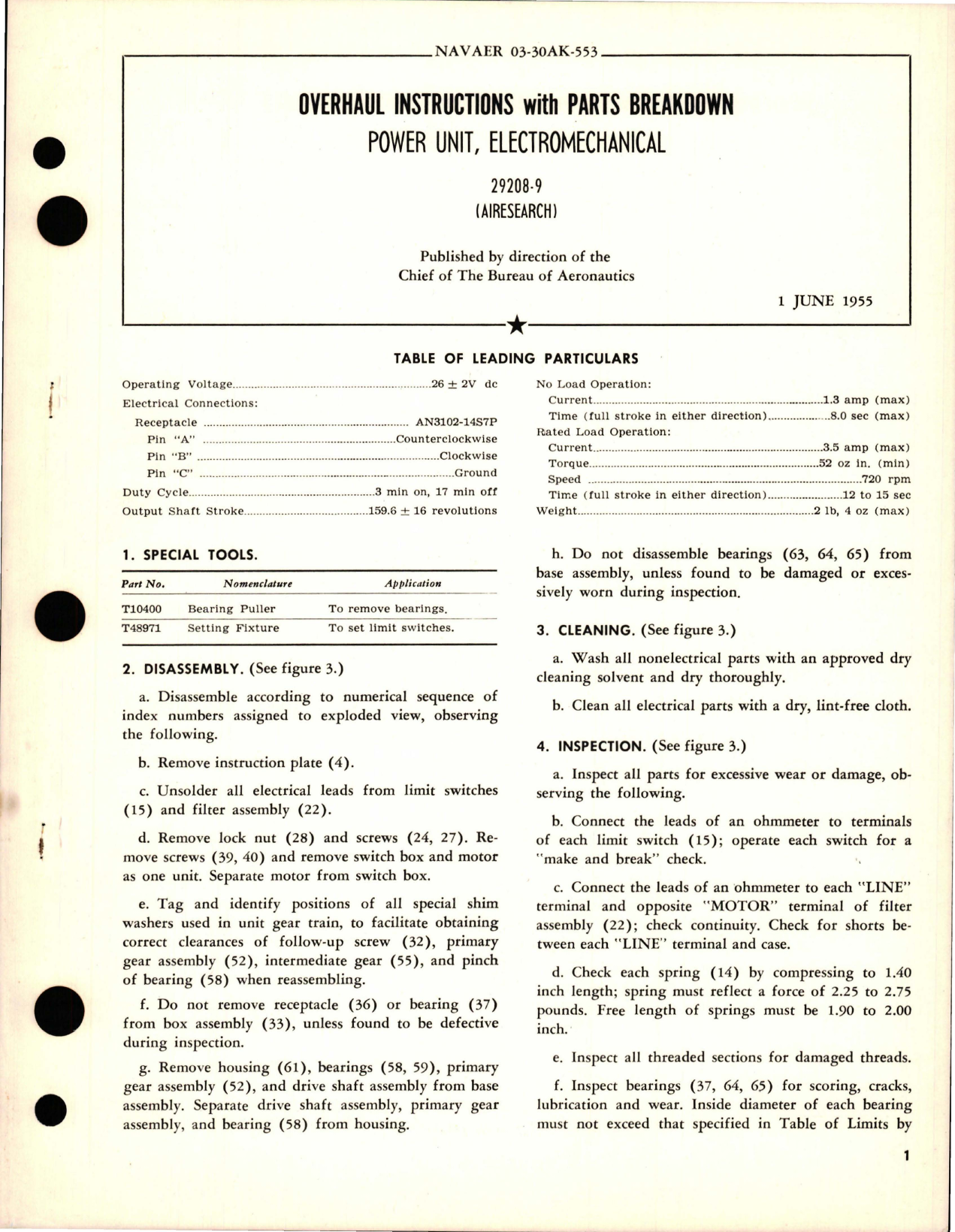 Sample page 1 from AirCorps Library document: Overhaul Instructions with Parts Breakdown for Electromechanical Power Unit - 29208-9 