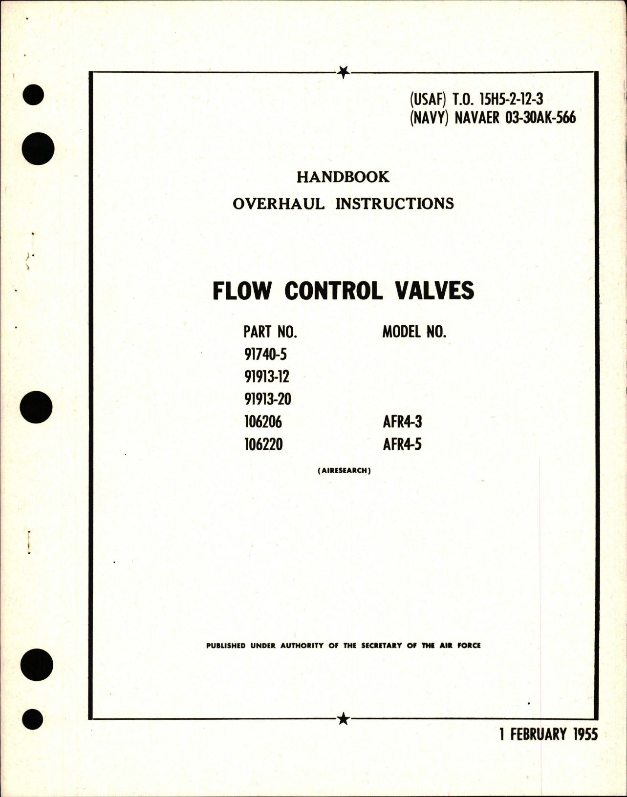 Sample page 1 from AirCorps Library document: Overhaul Instructions for Flow Control Valves - Models AFR4-3 and AFR4-5