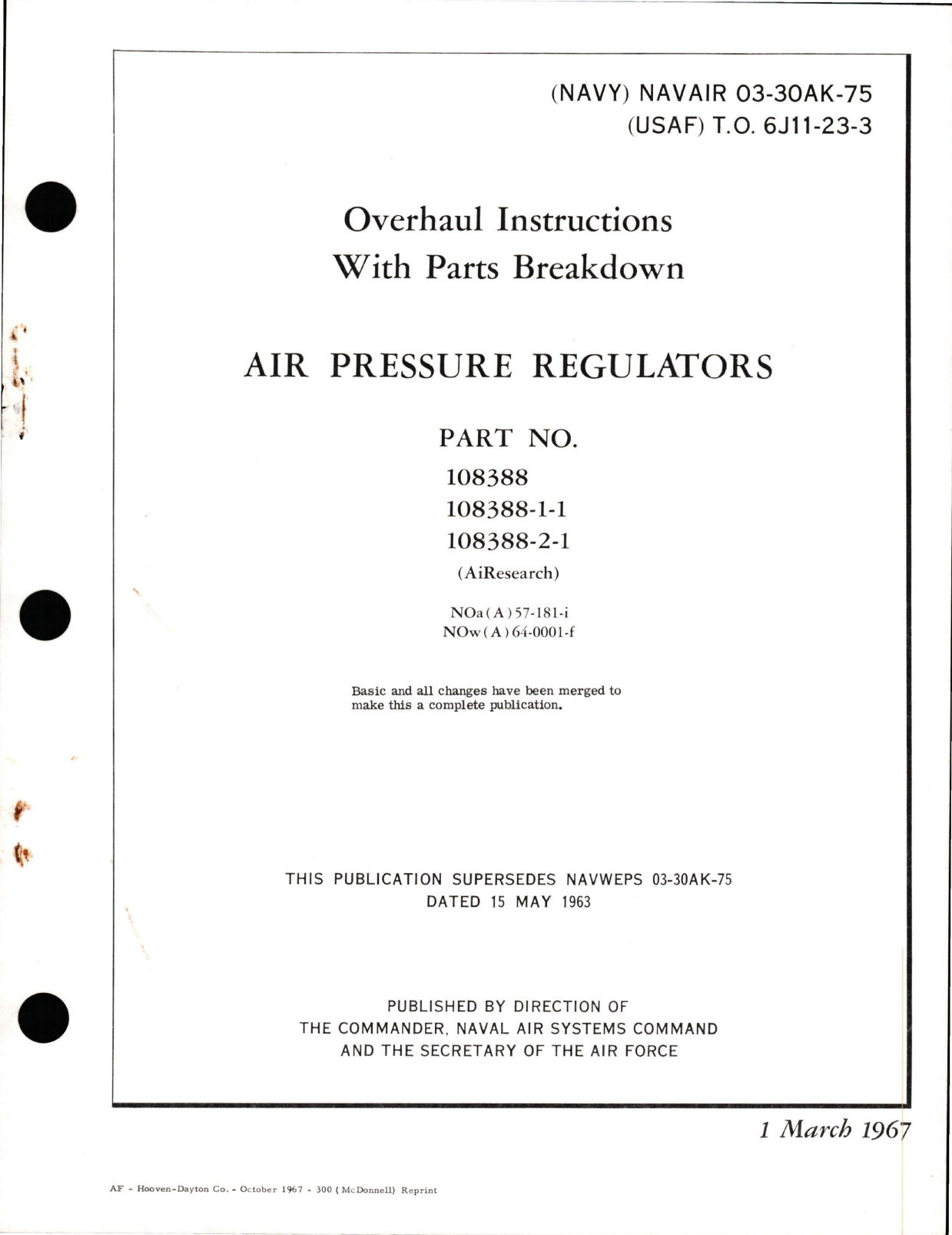 Sample page 1 from AirCorps Library document: Overhaul Instructions with Parts Breakdown for Air Pressure Regulators - Parts 108388, 108388-1-1, and 108388-2-1