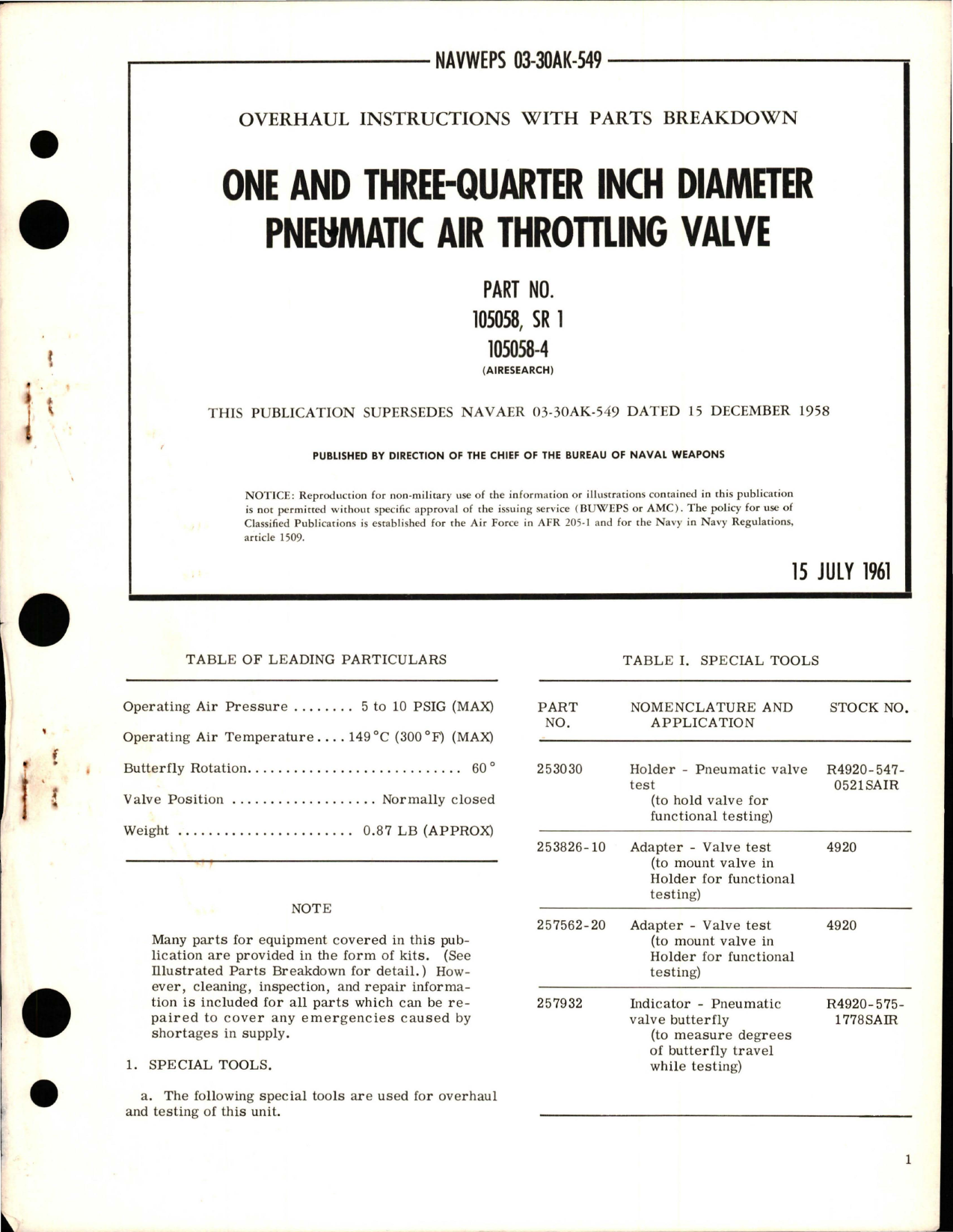 Sample page 1 from AirCorps Library document: Overhaul Instructions with Parts Breakdown for 1 3/4