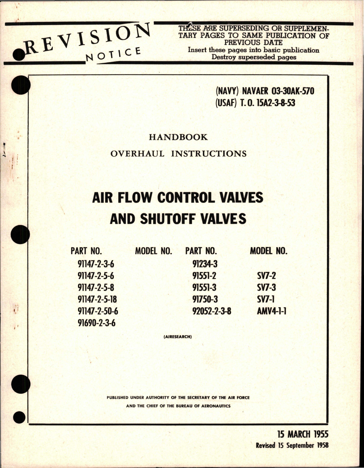 Sample page 1 from AirCorps Library document: Overhaul Instructions for Air Flow Control and Shutoff Valves - Models SV7-2, SV7-3, SV7-1, and AMV4-1-1
