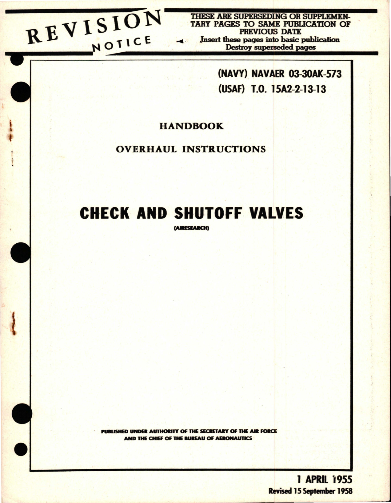 Sample page 1 from AirCorps Library document: Overhaul Instructions for Check and Shutoff Valves 