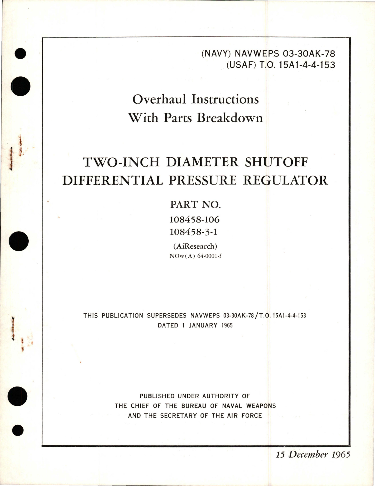 Sample page 1 from AirCorps Library document: Overhaul Instructions with Parts Breakdown for Shutoff Differential Pressure Regulator - 2