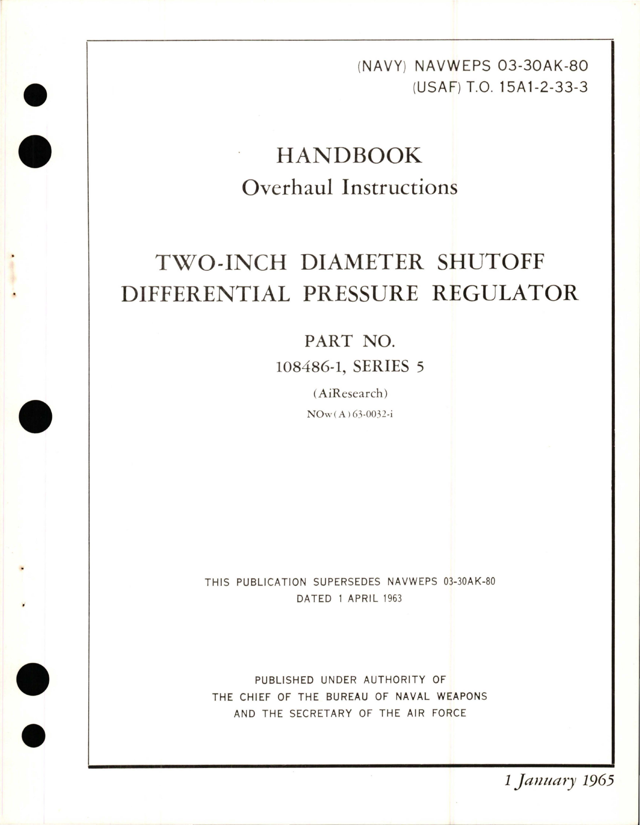 Sample page 1 from AirCorps Library document: Overhaul Instructions for Shutoff Differential Pressure Regulator Part 108486-1 Series 5 