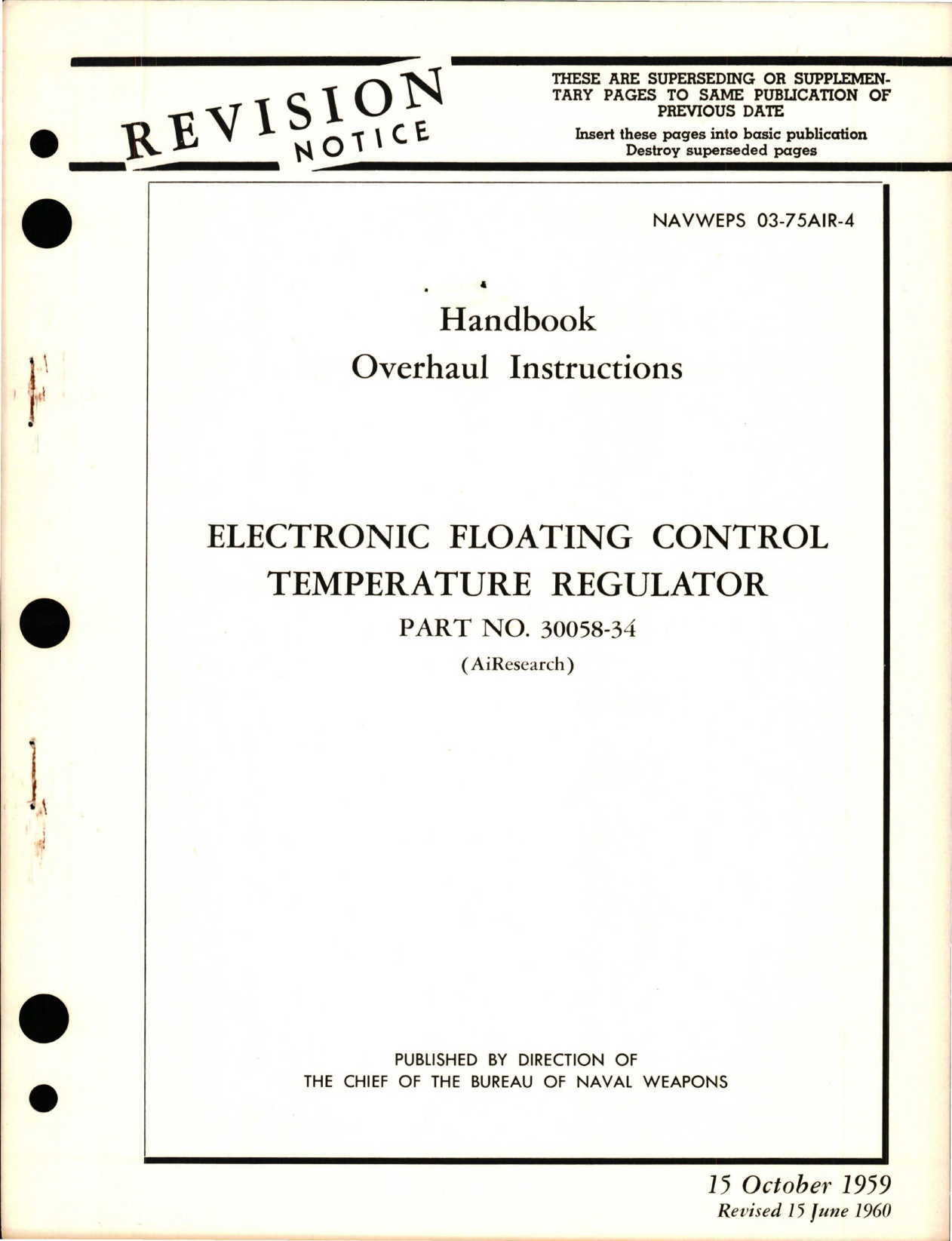 Sample page 1 from AirCorps Library document: Overhaul Instructions for Electronic Floating Control Temperature Regulator - Part 30058-34