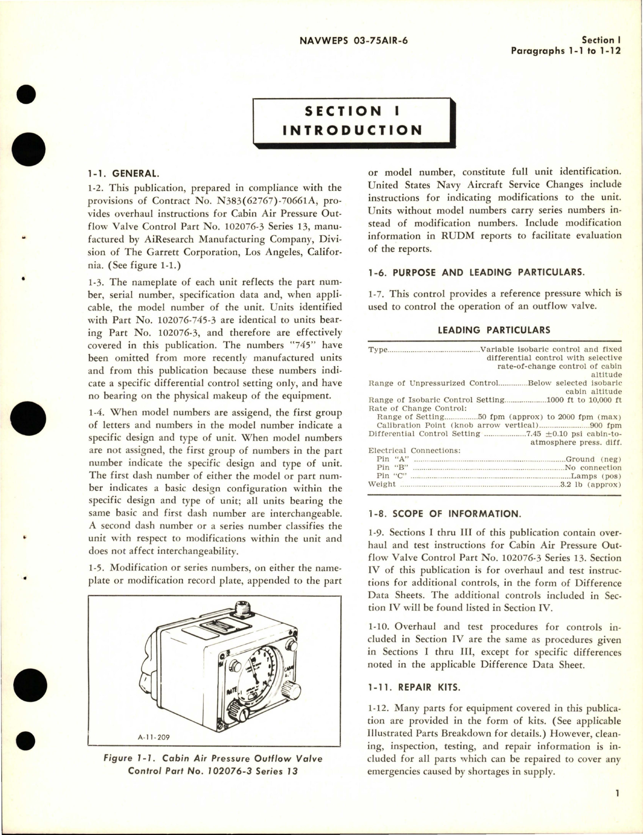 Sample page 5 from AirCorps Library document: Overhaul Instructions for Cabin Air Pressure Outflow Valve Control - Part 102076-3