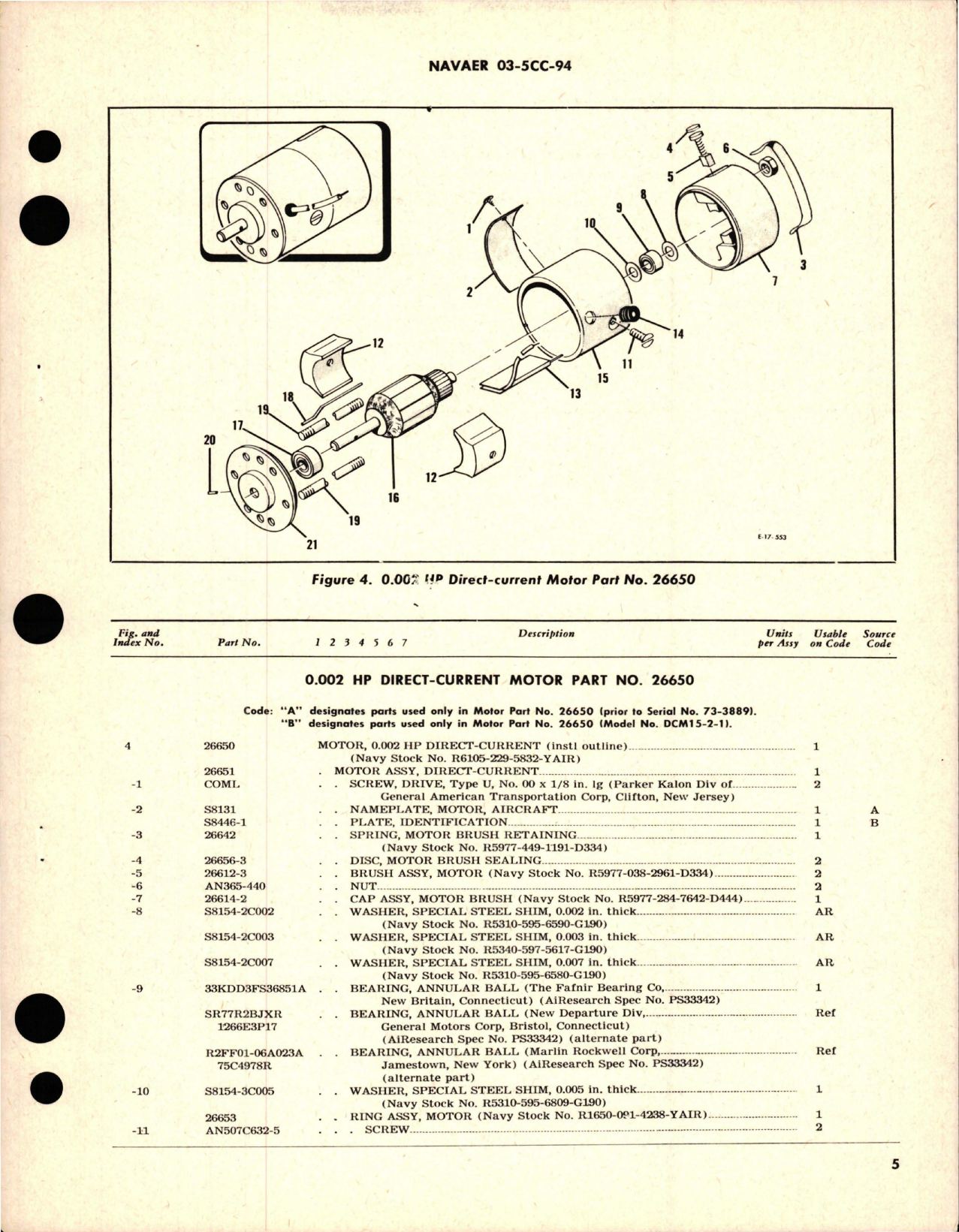 Sample page 5 from AirCorps Library document: Overhaul Instructions with Parts Breakdown for Direct-Current Motor - Part 26650 - Model DCM15-2-1