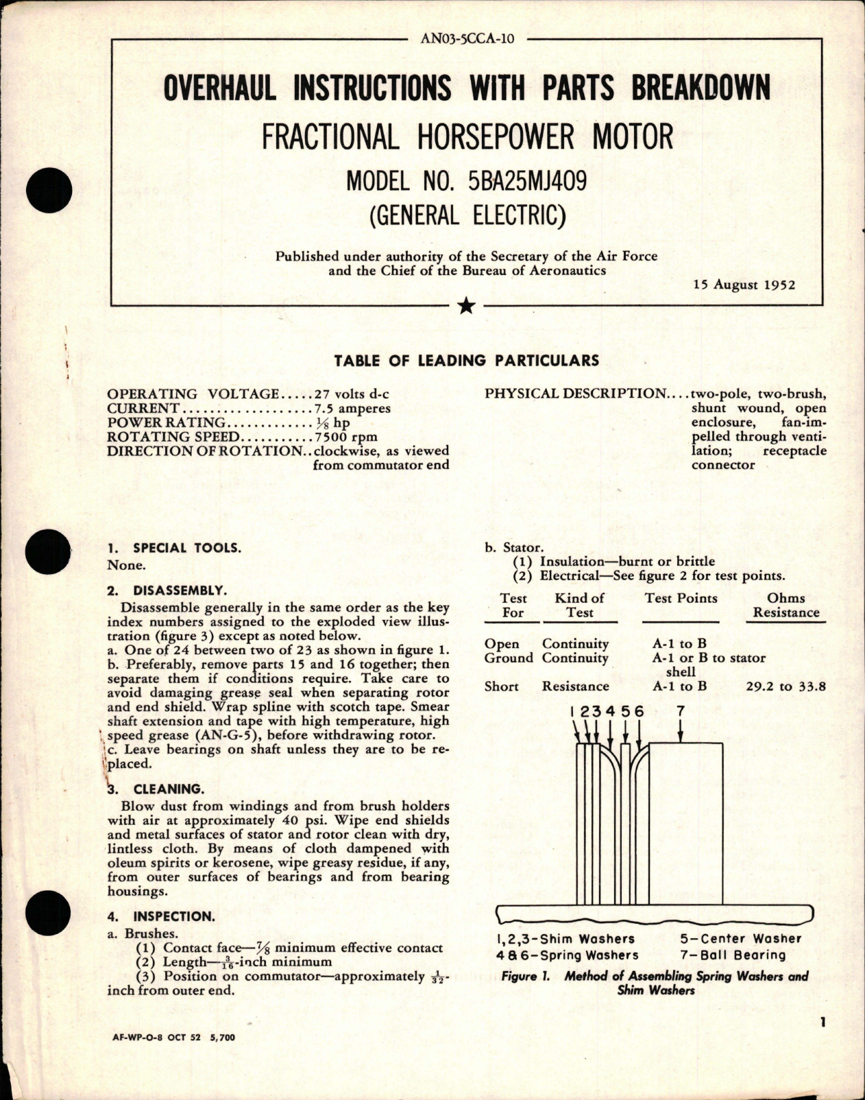 Sample page 1 from AirCorps Library document: Overhaul Instructions with Parts Breakdown for Fractional Horsepower Motor - Model 5BA25MJ409
