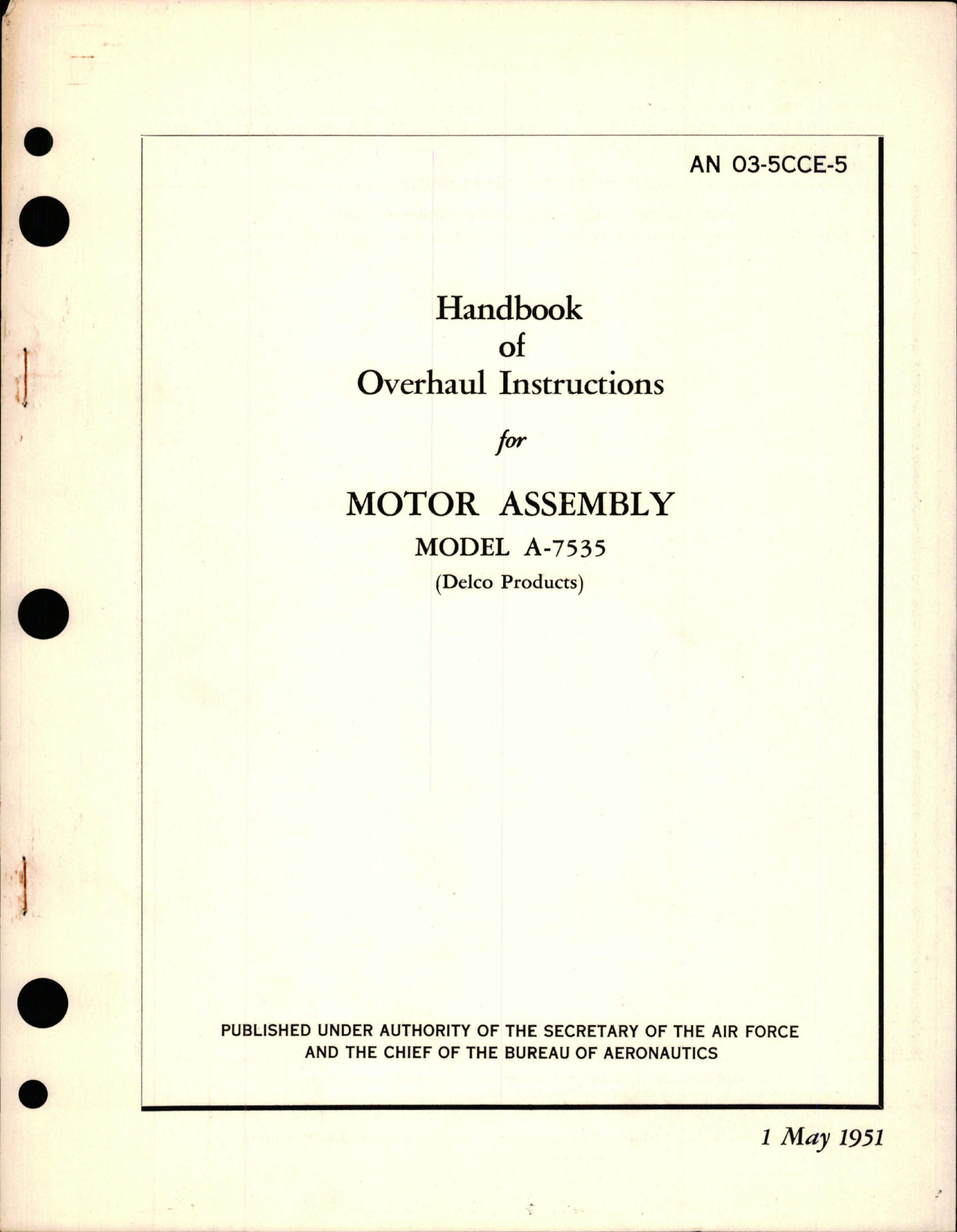 Sample page 1 from AirCorps Library document: Overhaul Instructions for Motor Assembly - Model A-7535