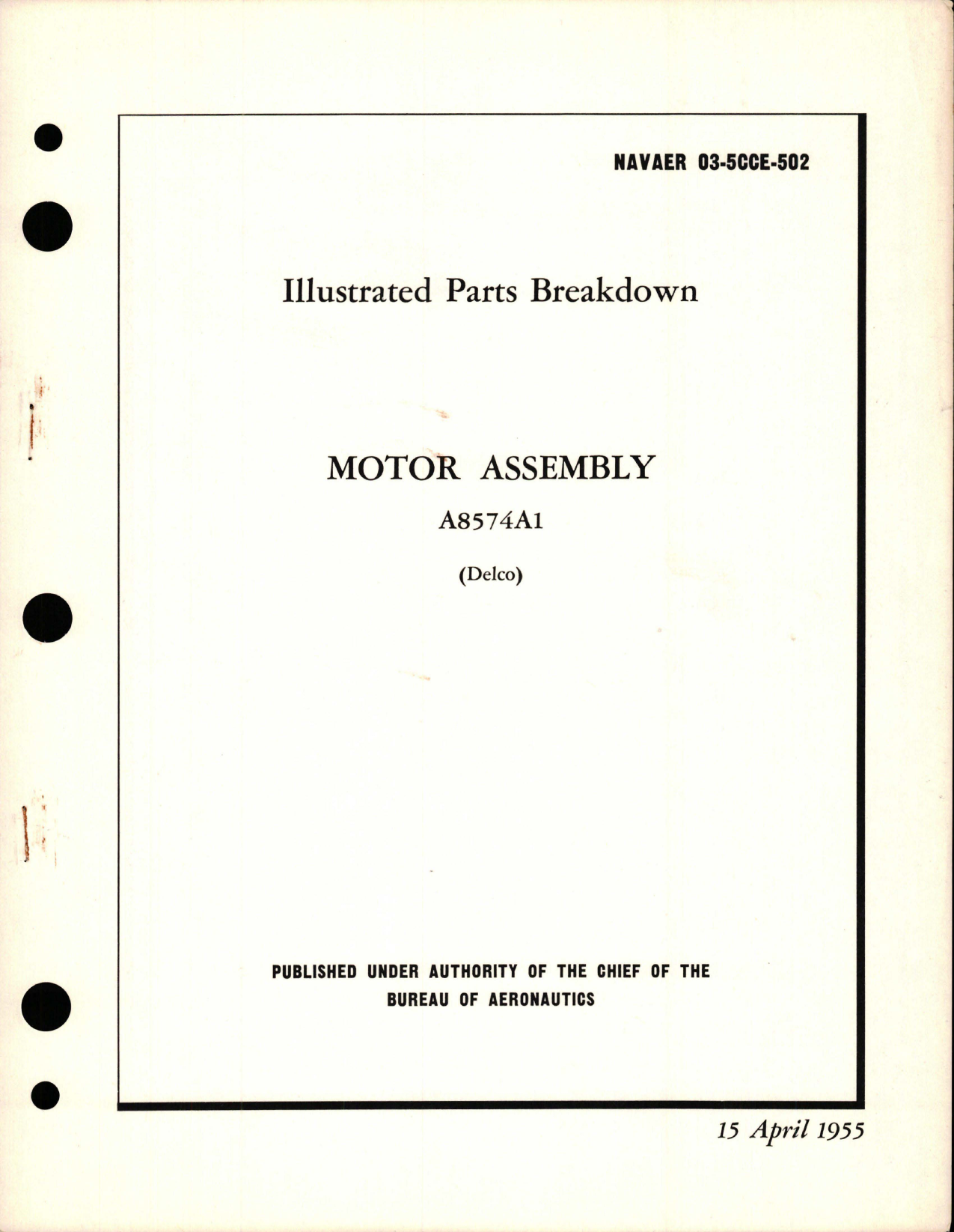 Sample page 1 from AirCorps Library document: Illustrated Parts Breakdown for Motor Assembly - A8574A1 
