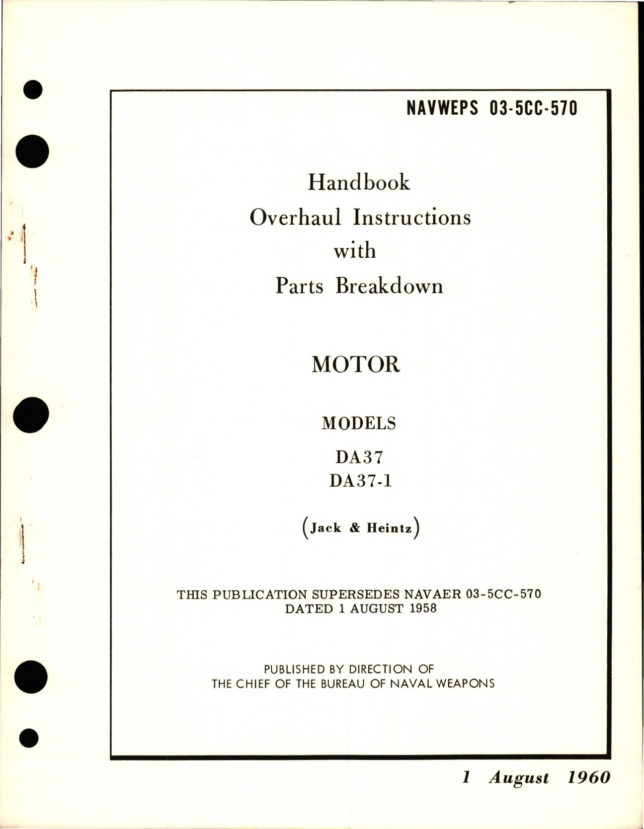 Sample page 1 from AirCorps Library document: Overhaul Instructions with Parts Breakdown for Motor - Models DA37 and DA37-1