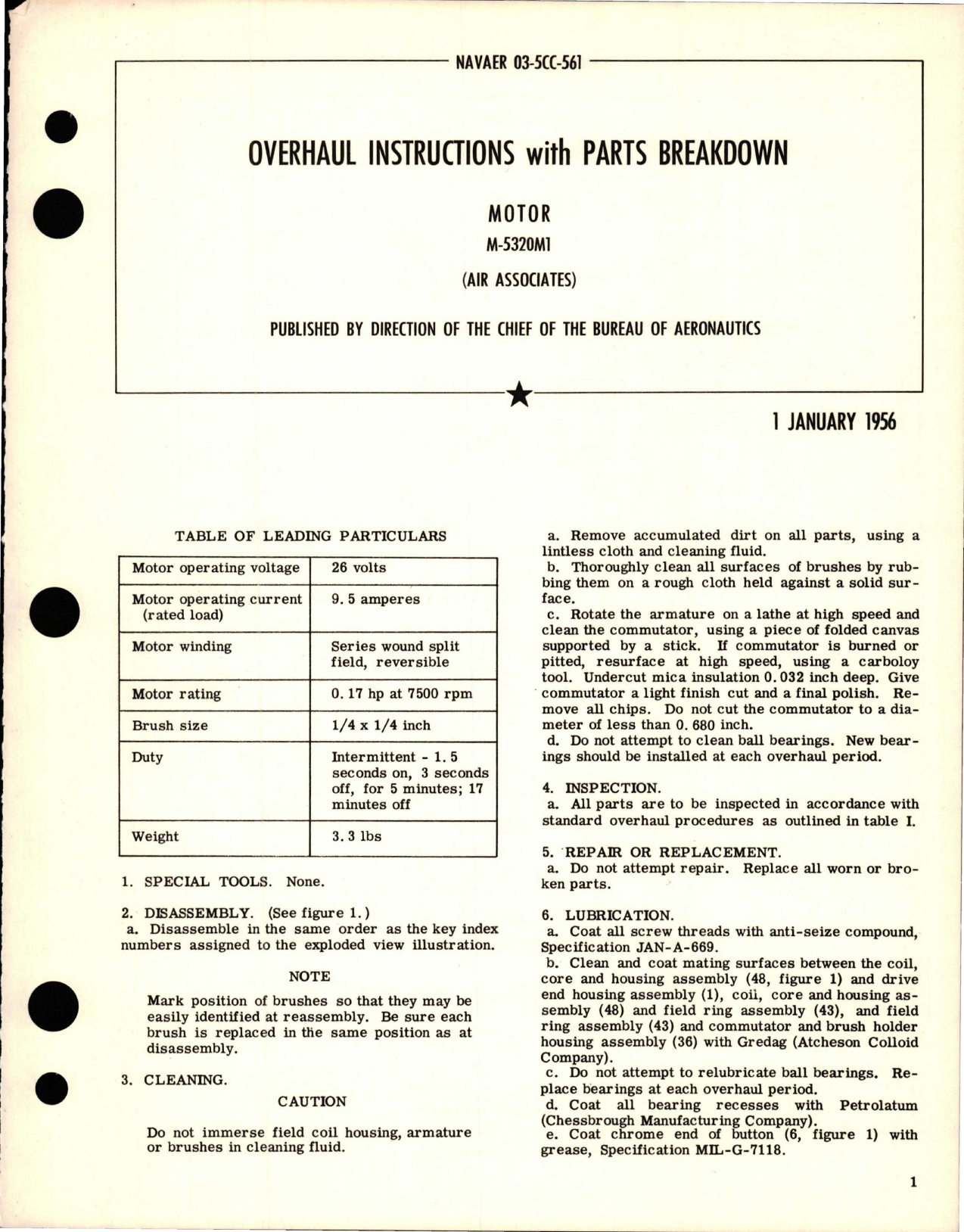 Sample page 1 from AirCorps Library document: Overhaul Instructions with Parts Breakdown for Motor - M-5320M1