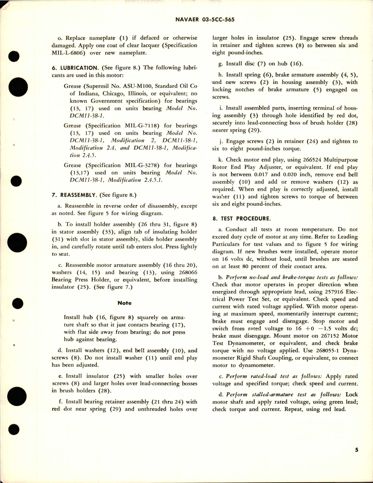 Sample page 5 from AirCorps Library document: Overhaul Instructions with Parts Breakdown for Direct-Current Motor - Part 36886 - Model DCM11-38-1 