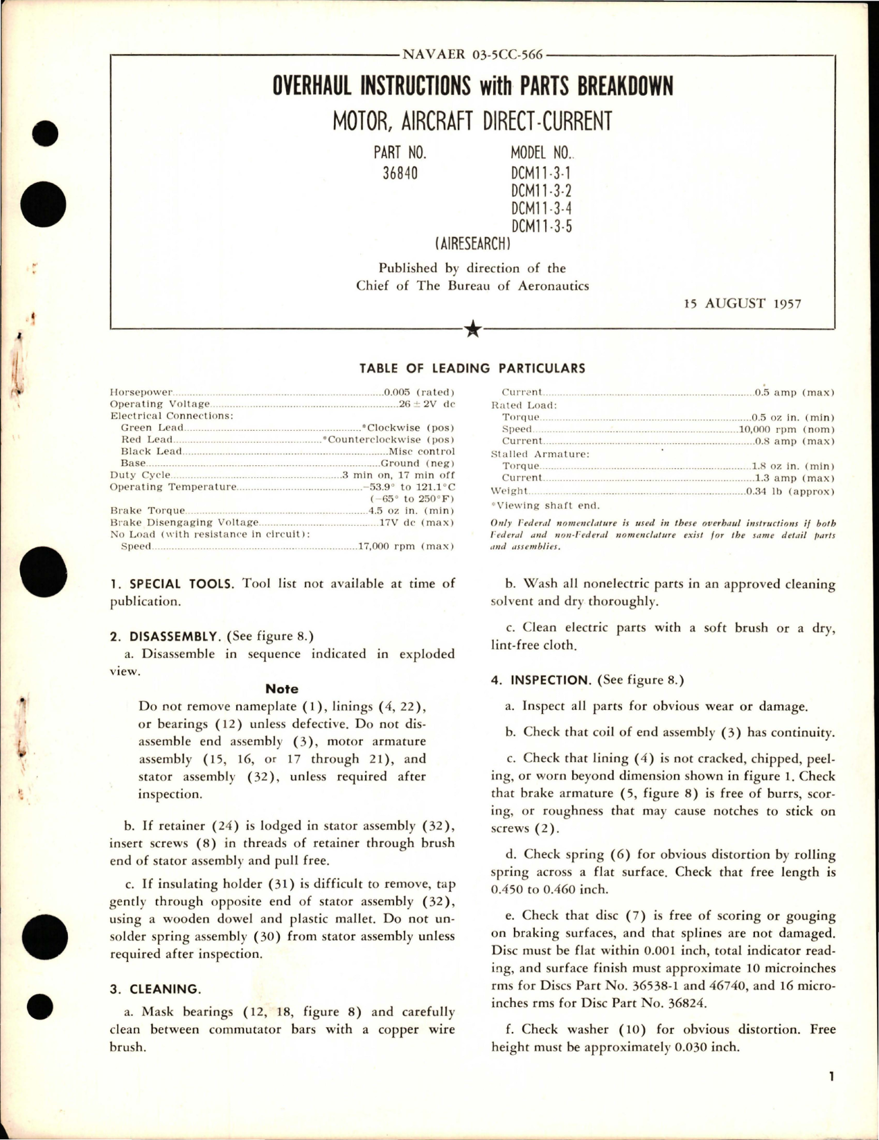 Sample page 1 from AirCorps Library document: Overhaul Instructions with Parts Breakdown for Direct-Current Motor - Part 36840