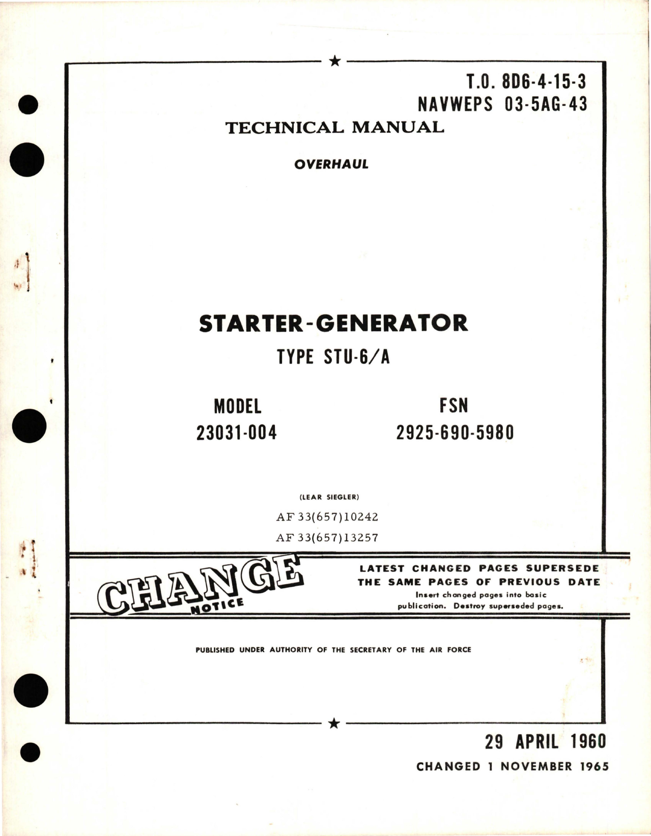 Sample page 1 from AirCorps Library document: Overhaul for Starter-Generator - Type STU-6 A - Model 23031-004
