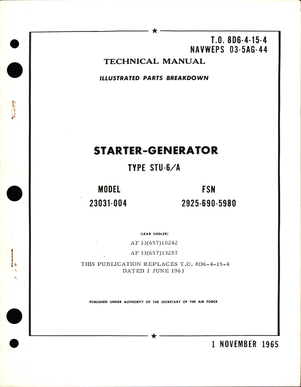 Sample page 1 from AirCorps Library document: Illustrated Parts Breakdown for Starter-Generator - Type STU-6 A - Model 23031-004