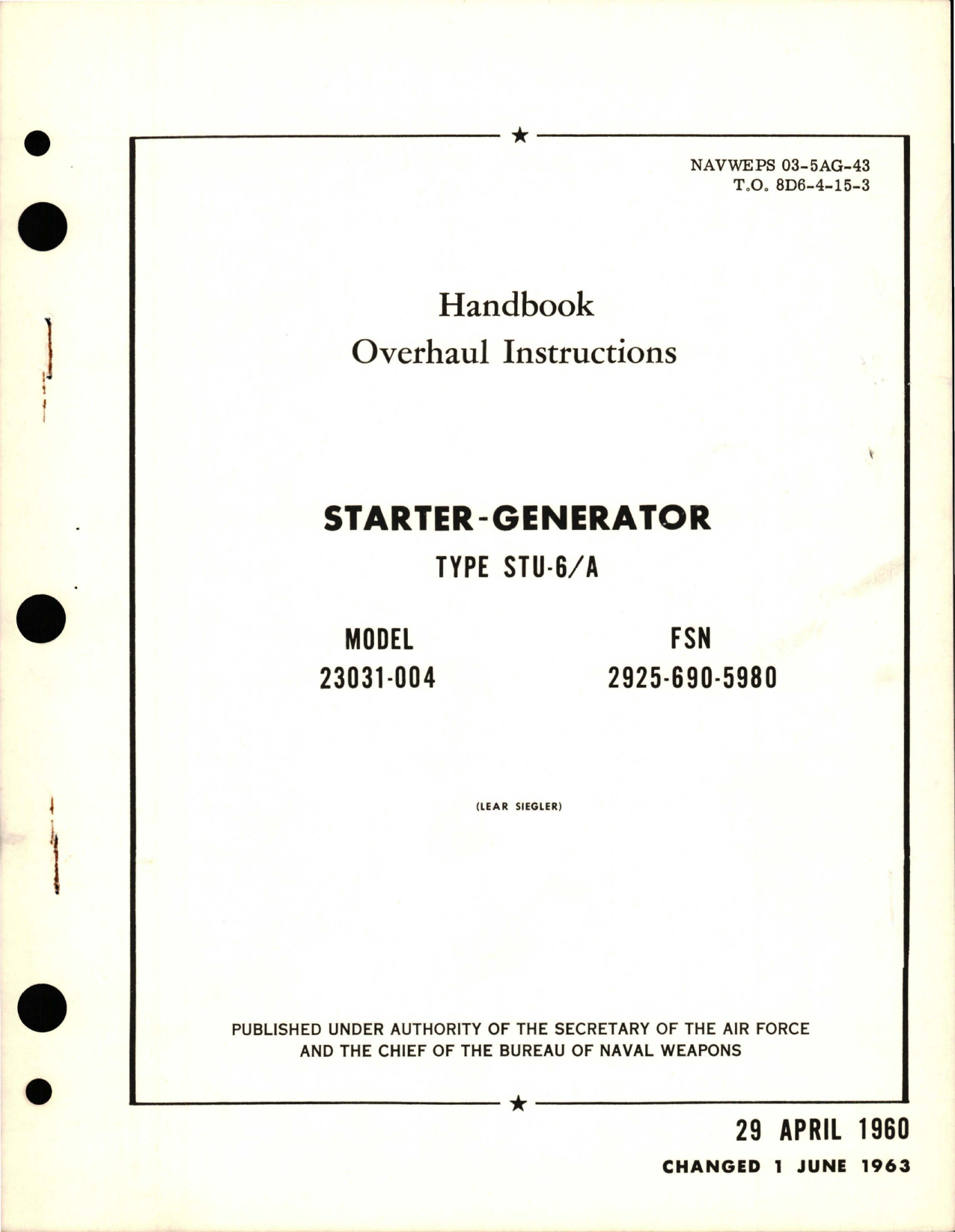 Sample page 1 from AirCorps Library document: Overhaul Instructions for Starter-Generator - Type STU-6 A - Model 23031-004