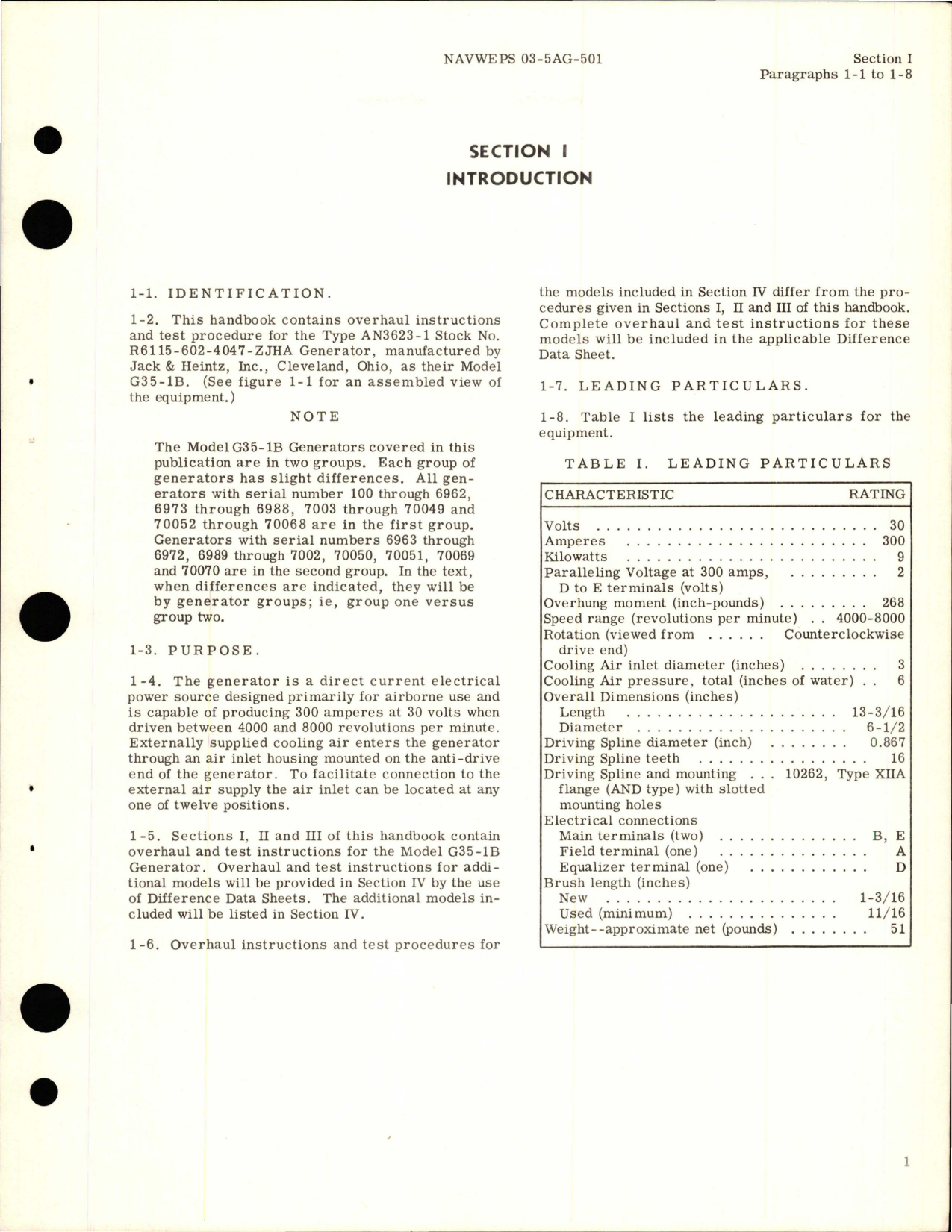 Sample page 5 from AirCorps Library document: Overhaul Instructions for Generator - Type AN 3623-1 - Model G35-1B