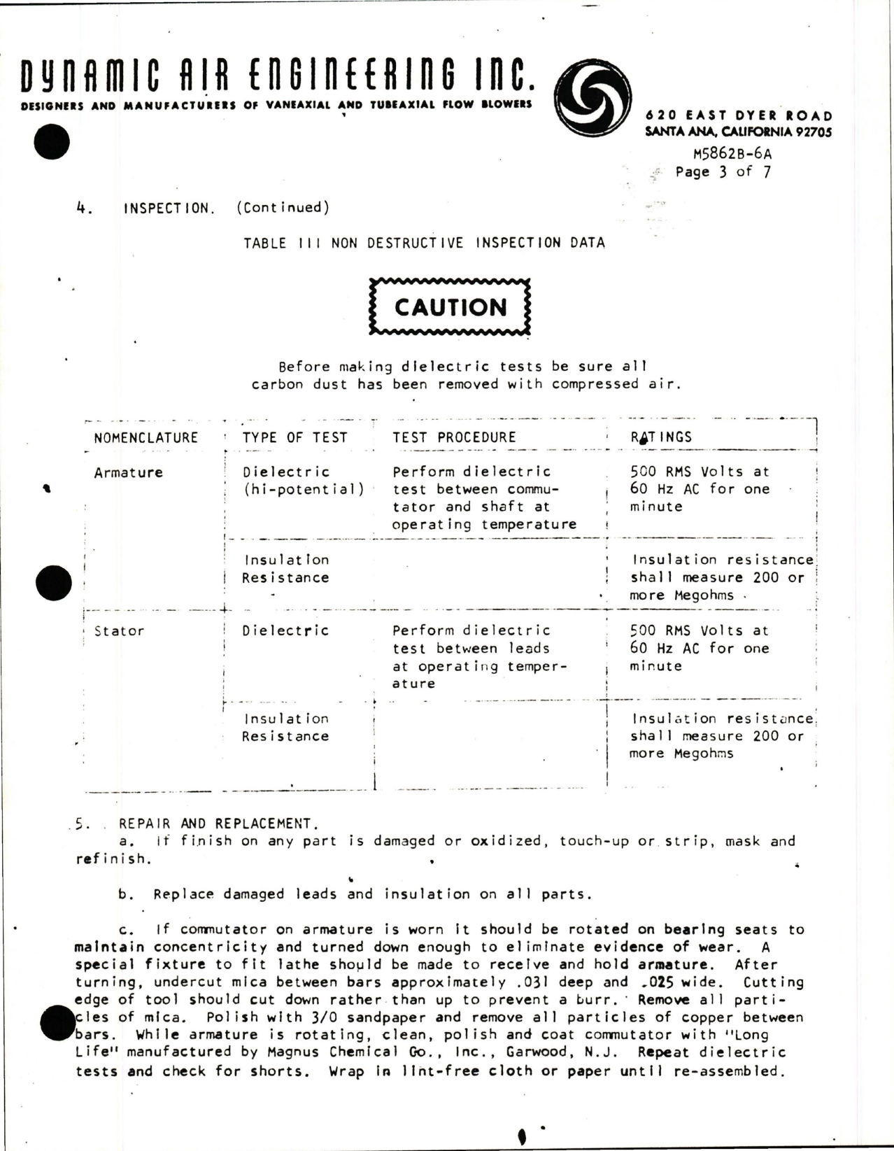 Sample page 5 from AirCorps Library document: Overhaul Instruction for Vaneaxial Fan - Part M5862B-6A with Motor M3416C 