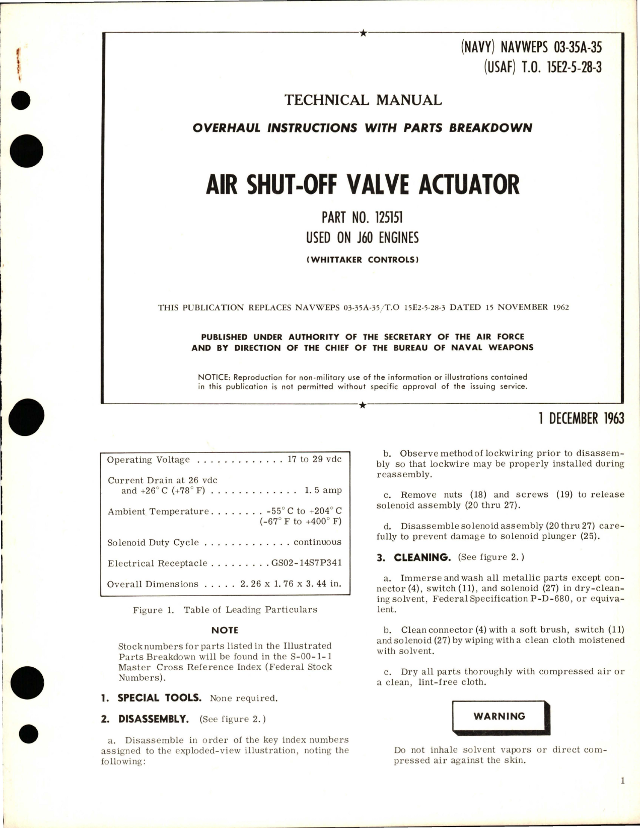 Sample page 1 from AirCorps Library document: Overhaul Instructions with Parts Breakdown for Air Shut-Off Valve Actuator - Part 125151