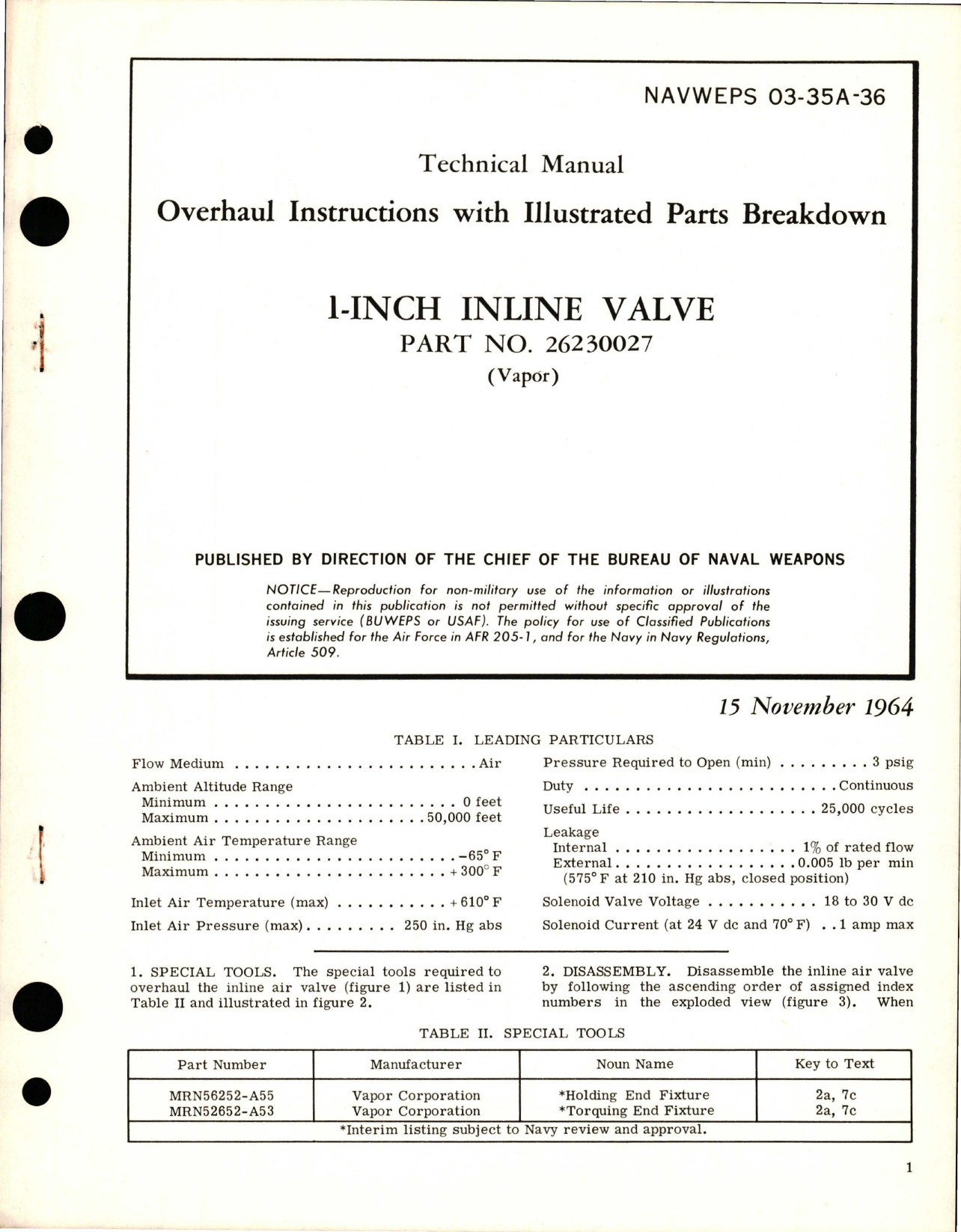 Sample page 1 from AirCorps Library document: Overhaul Instructions with Illustrated Parts Breakdown for 1 Inch Inline Valve - Part 26230027 