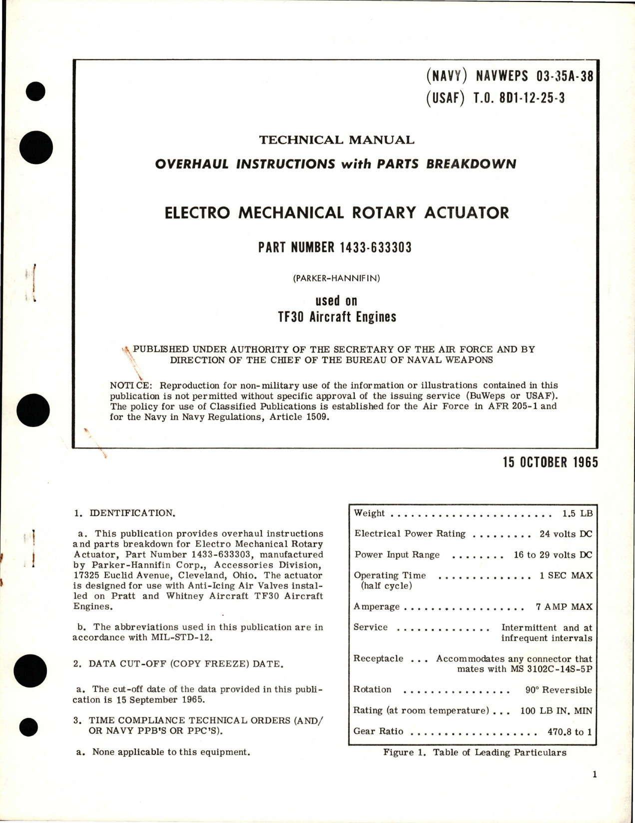 Sample page 1 from AirCorps Library document: Overhaul Instructions with Parts Breakdown for Electro Mechanical Rotary Actuator - Part 1433-633303