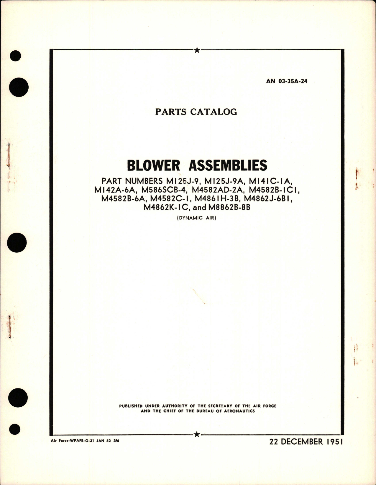 Sample page 1 from AirCorps Library document: Parts Catalog for Blower Assemblies