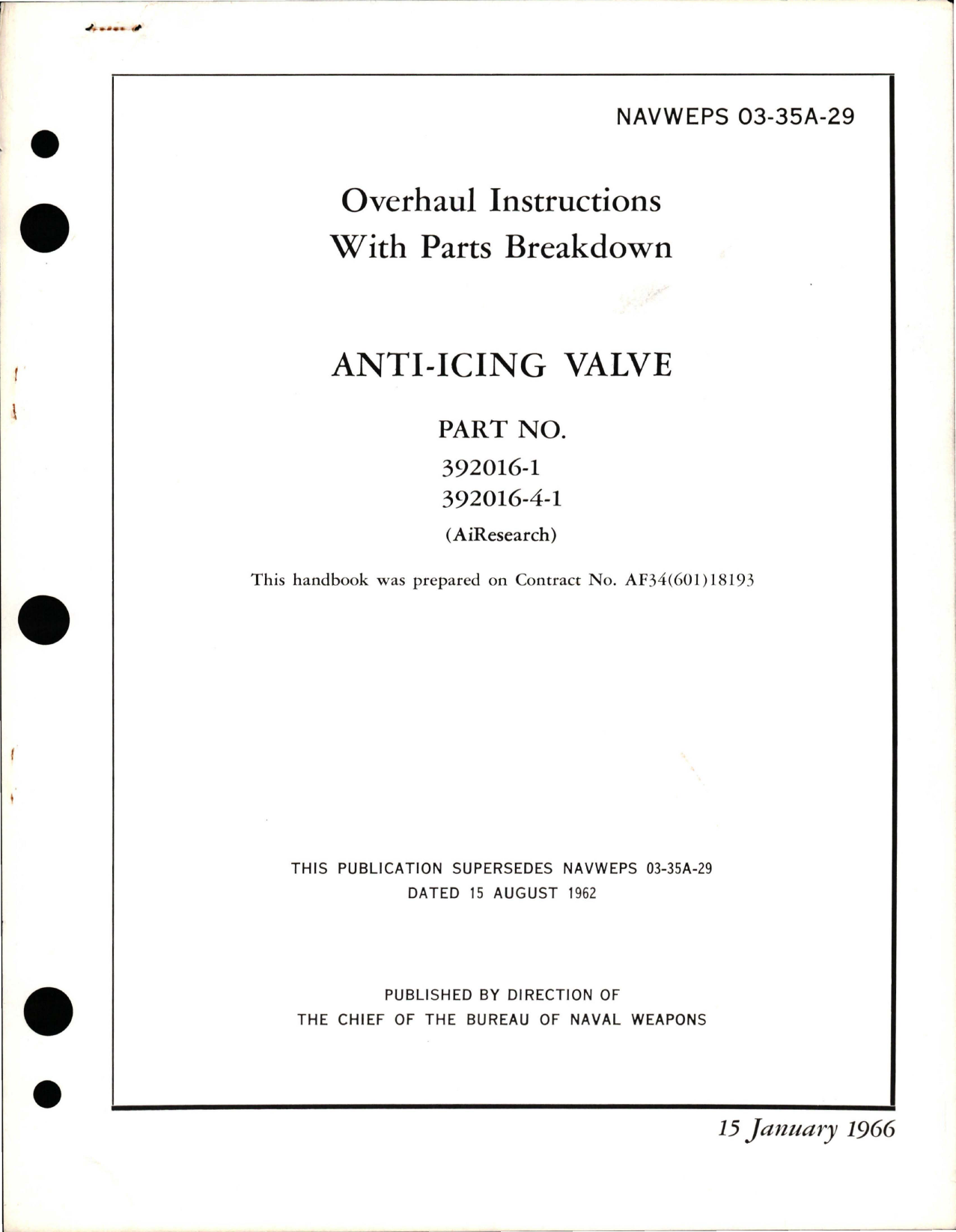 Sample page 1 from AirCorps Library document: Overhaul Instructions with Parts Breakdown for Anti-Icing Valve - Parts 392016-1 and 392016-4-1