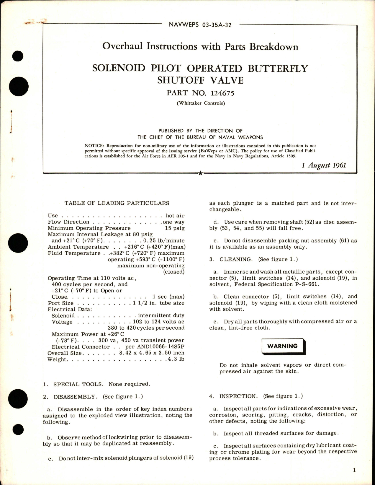 Sample page 1 from AirCorps Library document: Overhaul Instructions with Parts Breakdown for Solenoid Pilot Operated Butterfly Shutoff Valve - Part 124675