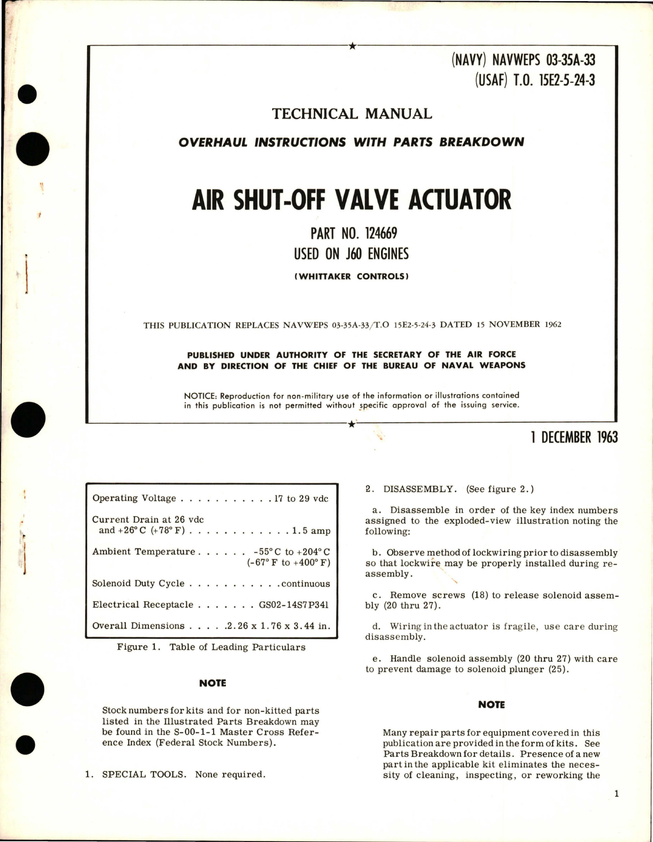 Sample page 1 from AirCorps Library document: Overhaul Instructions with Parts Breakdown for Air Shut-Off Valve Actuator - Part 124669