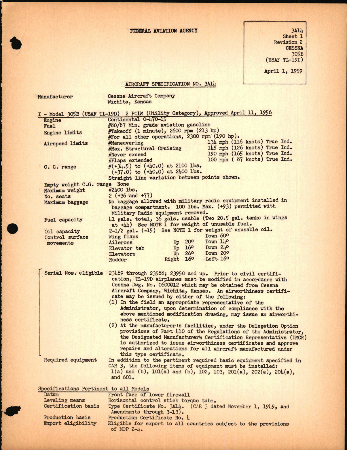 Sample page 1 from AirCorps Library document: 305B and TL-19D 