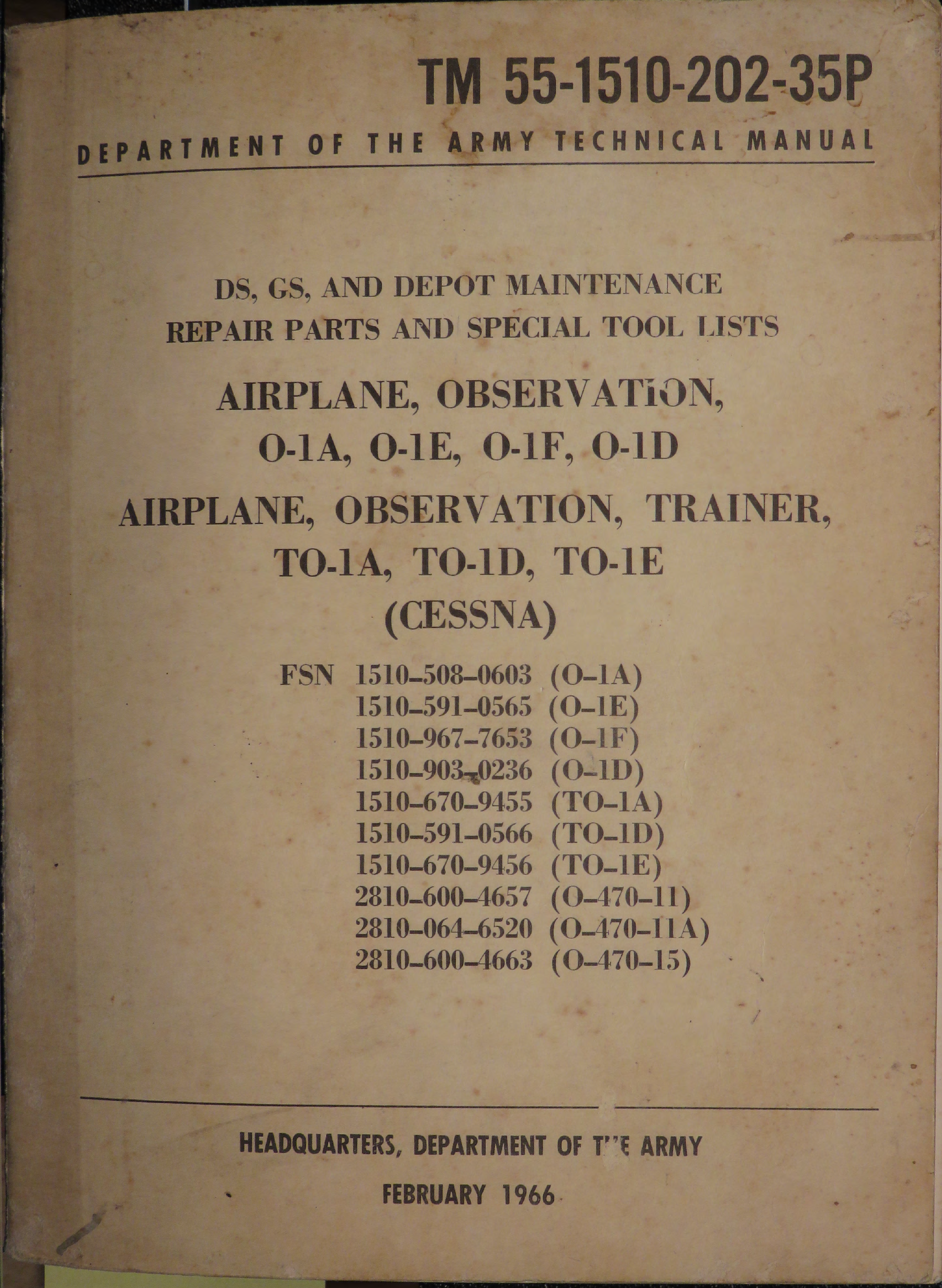 Sample page 1 from AirCorps Library document: DS, GS, and Depot Maintenance Repair Parts and Special Tools List for Airplane Observation 